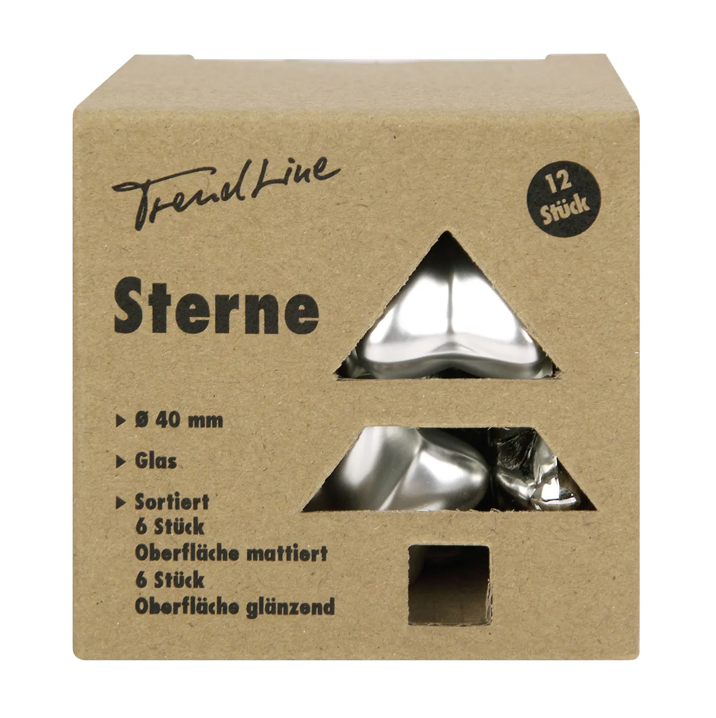 TrendLine Weihnachtskugeln Glas-Sterne 4 cm silber 12 Stück