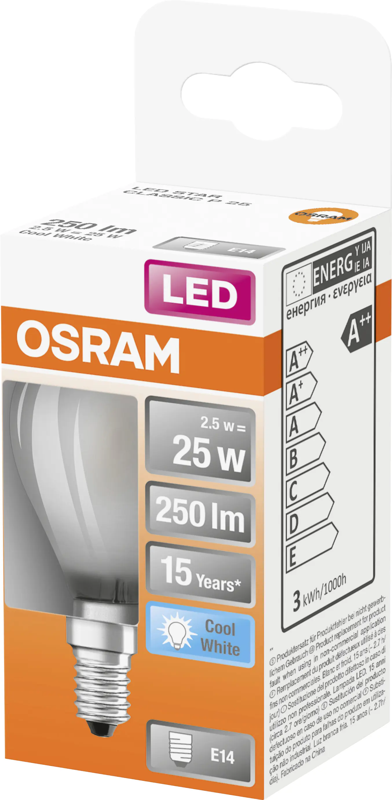 Osram LED Leuchtmittel Star Classic P 25 E14 2,5W neutralweiß, weiß matt