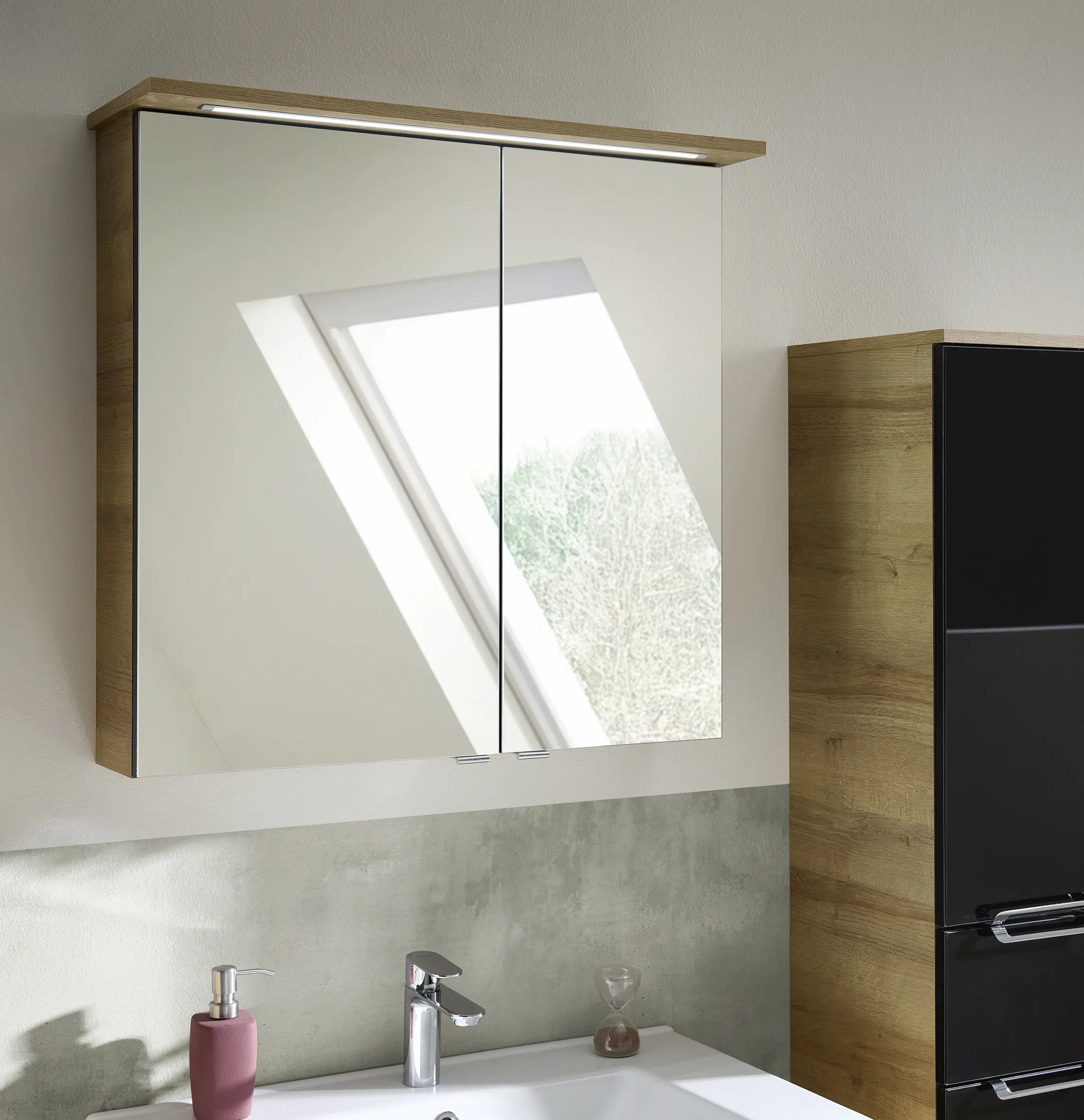 Pelipal Spiegelschrank Münster mit LED Beleuchtung eiche 72 x 71,6 cm