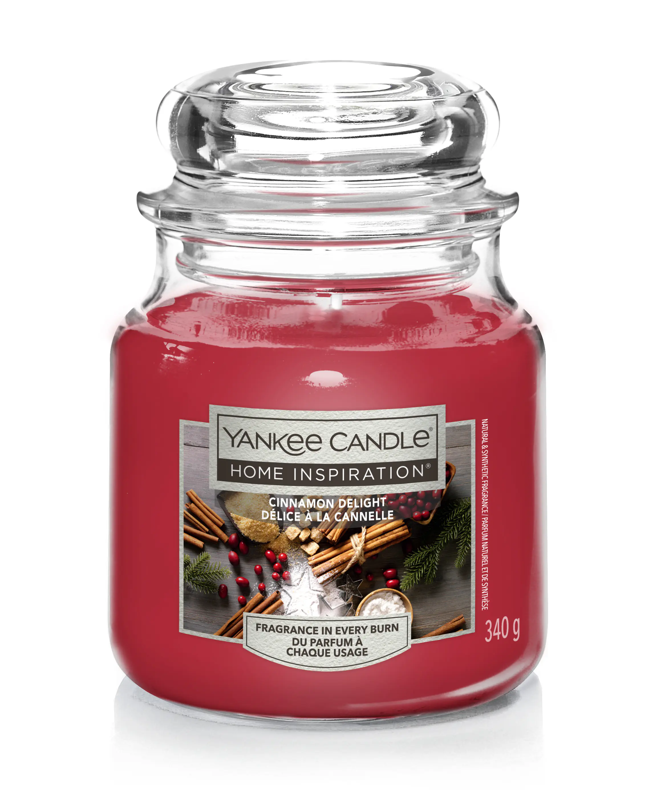 Yankee Candle Duftkerze Mittleres Glas Cinnamon Delight 340 g, rot