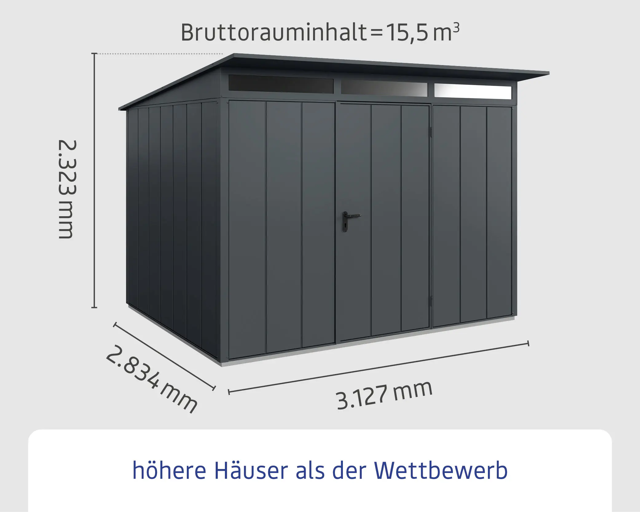 EcoStar Gerätehaus Elegant-P Typ 3 anthrazitgrau 312,7 x 283,4 x 232,3 cm