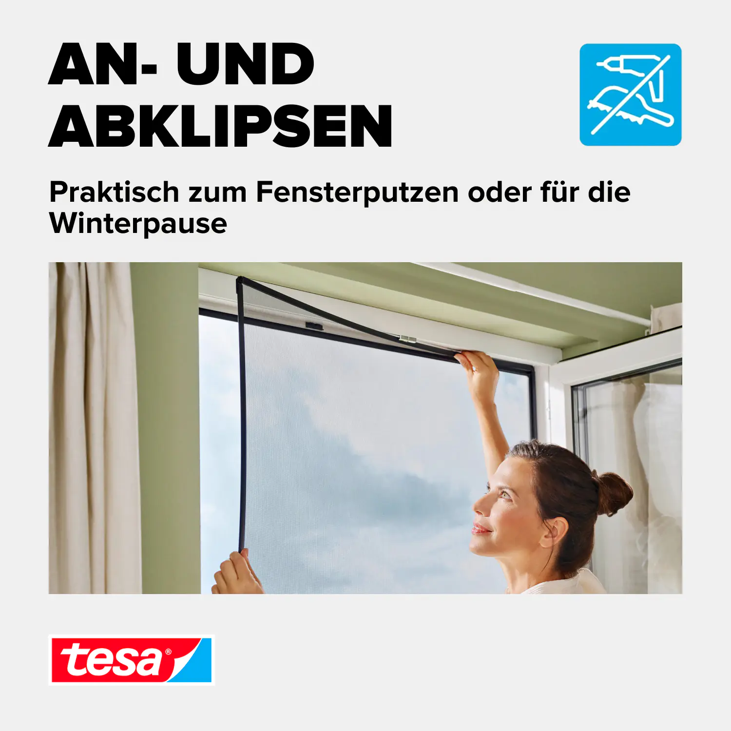 tesa Anklipsrahmen Fliegengitter 120 x 140 cm anthrazit