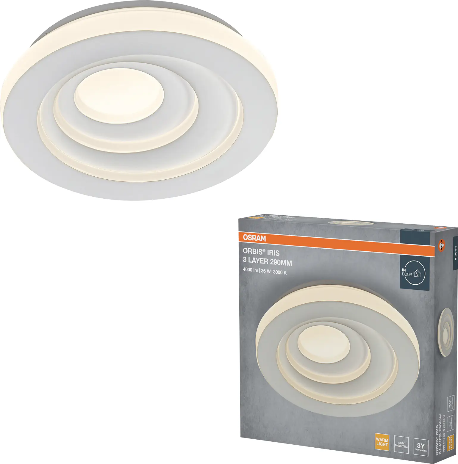 Osram LED-Deckenleuchte Orbis Iris Ø 29 cm 3Layer 36 W weiß warmweiß