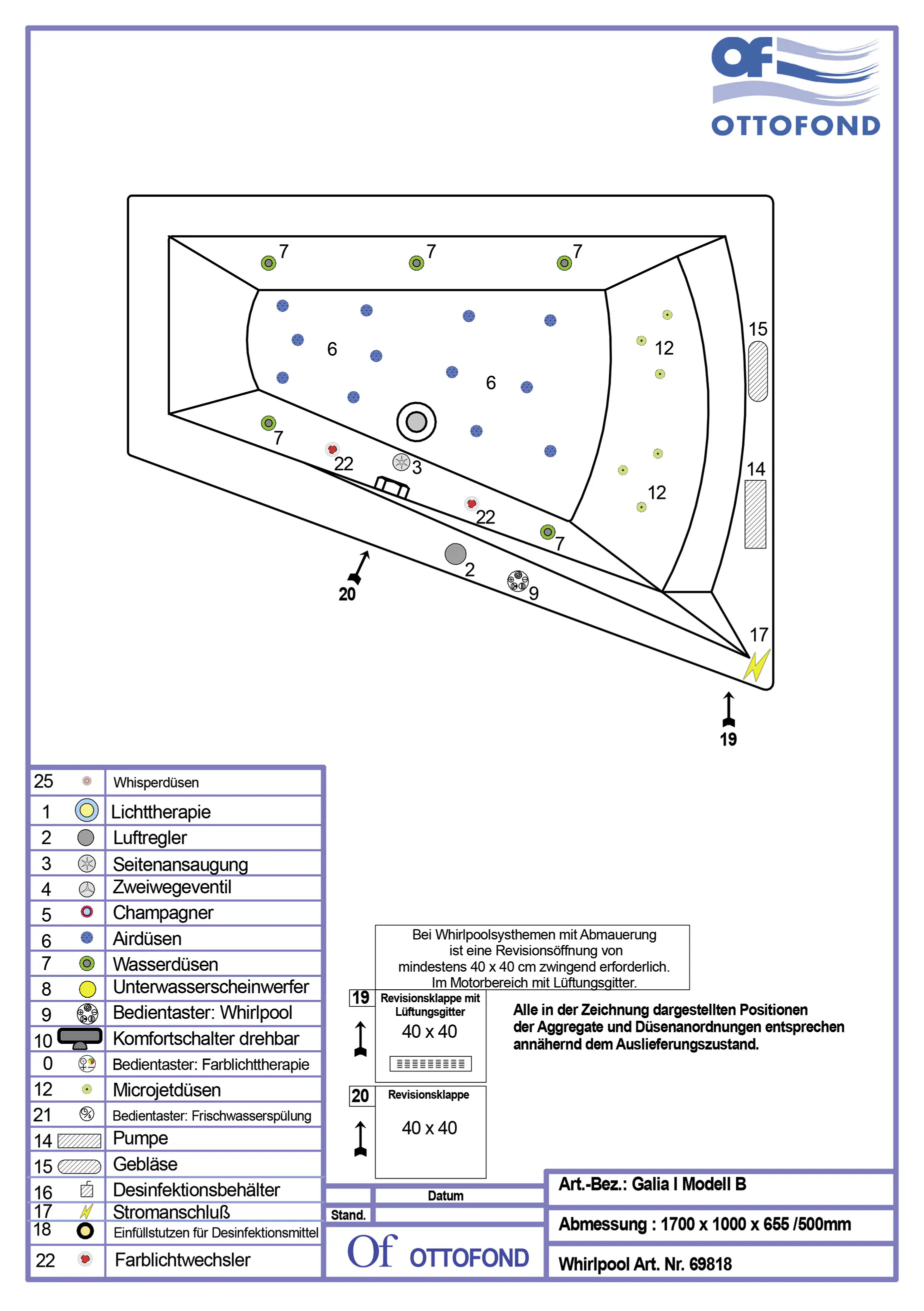 Ottofond Whirlpool Galia I Mod. B 170 x 100 cm, weiß Kombisystem