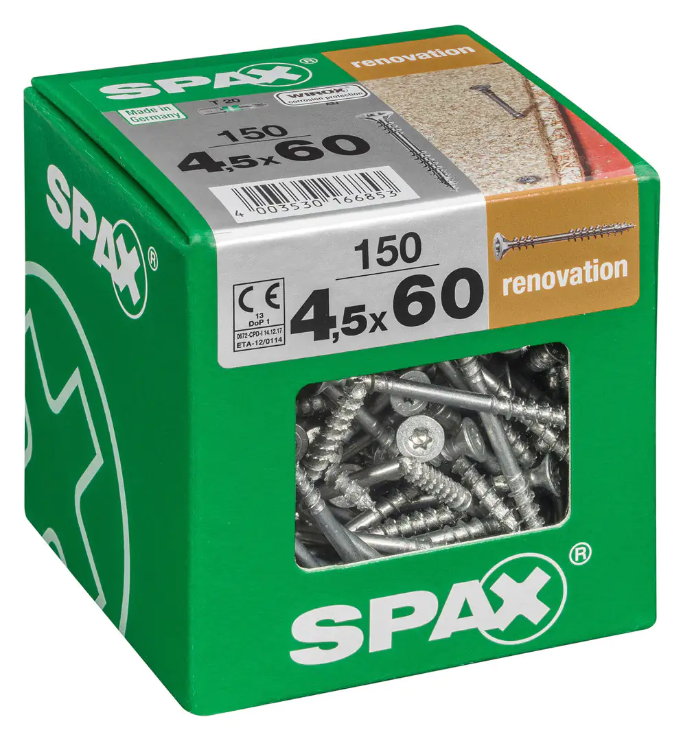 Spax Verlegeschrauben 4.5 x 60 mm TX 20 - 150 Stk. Spax Verlegeschrauben 4.5 x 60 mm TX 20 - 150 Stk.