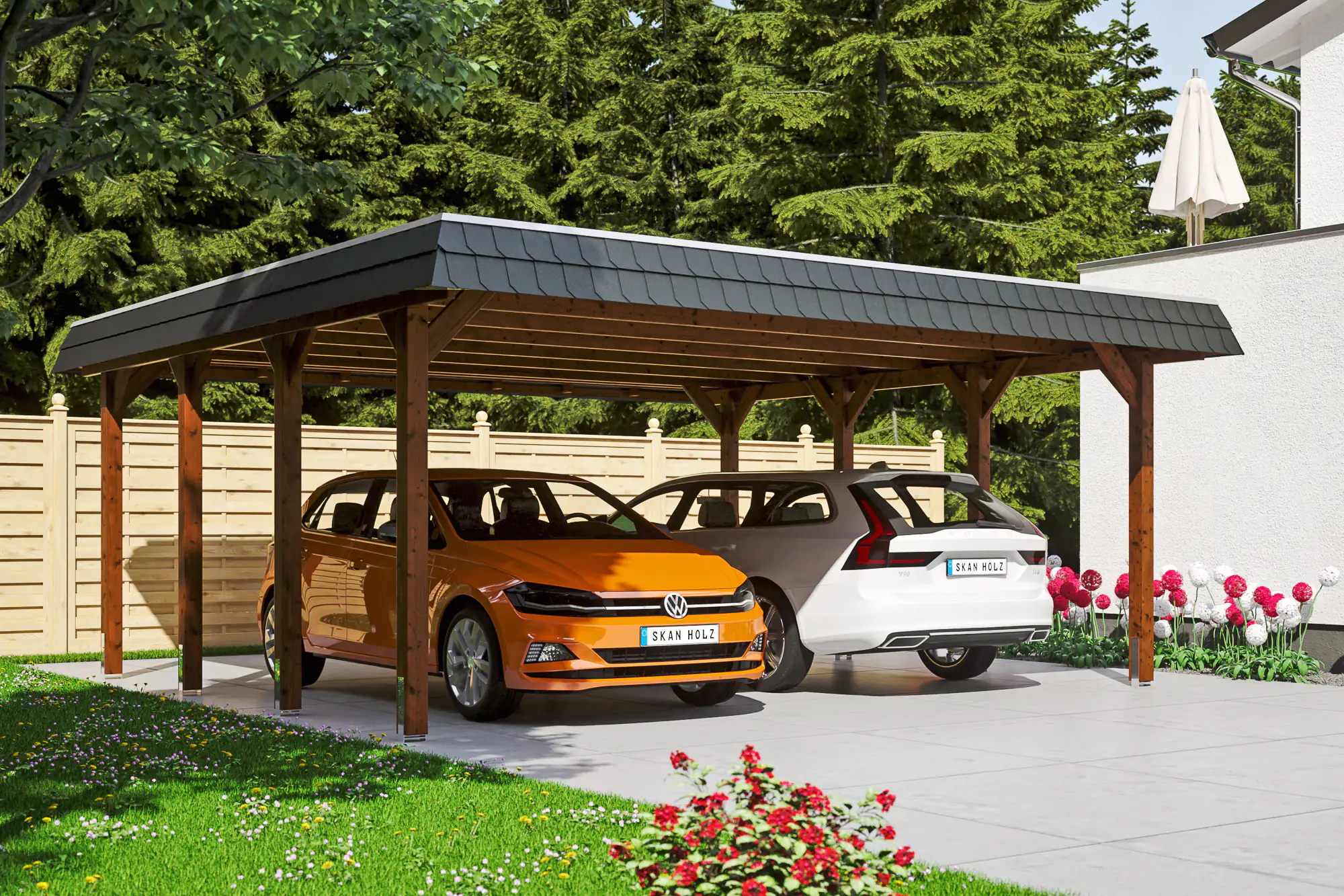 4018211034093 SKAN HOLZ Carport Spreewald 585 x 589 cm mit EPDM-Dach