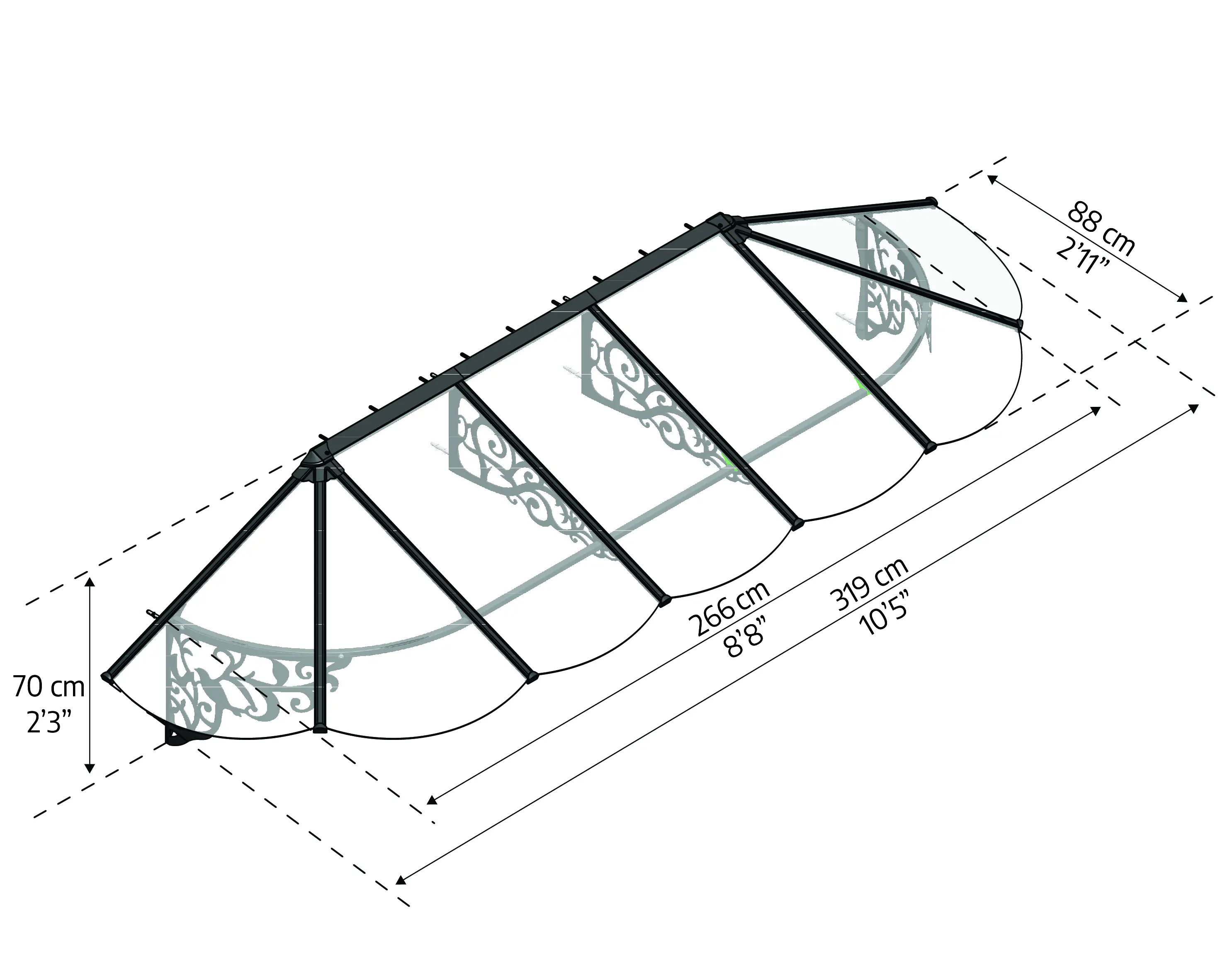 Canopia Vordach Lily 3100 Schwarz Alu 349 x 88 cm
