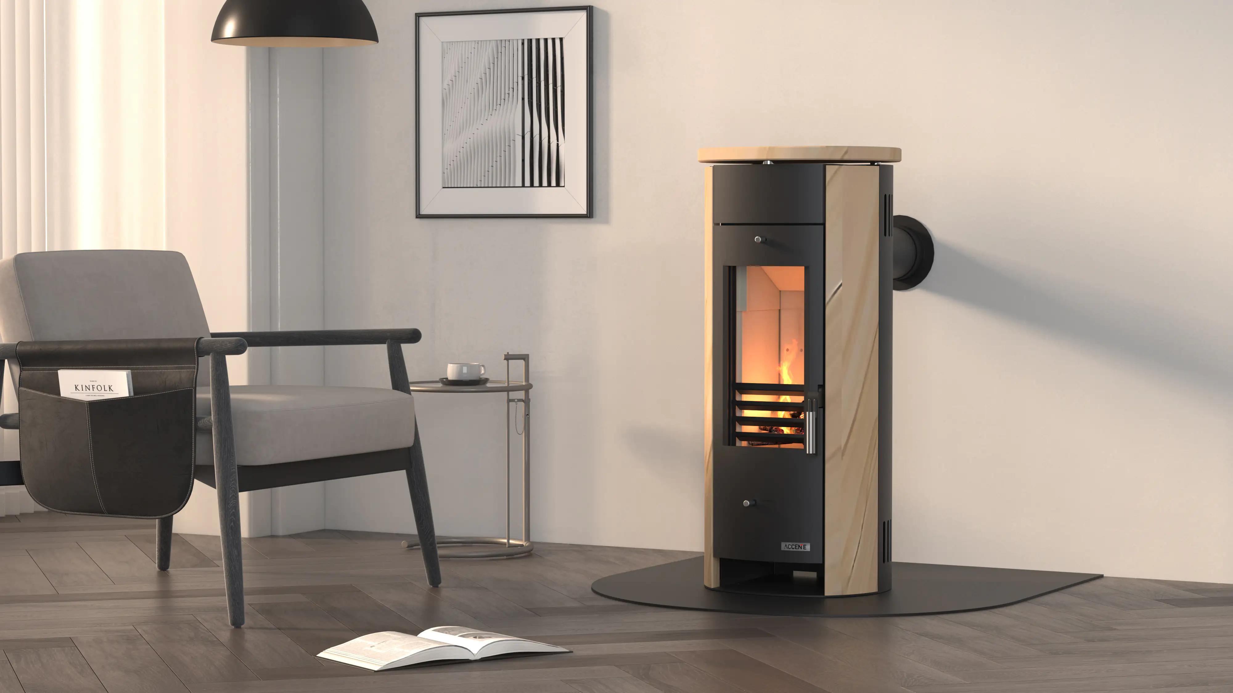 Accente Kaminofen Slimline Stahl sandstein schwarz 5 kW