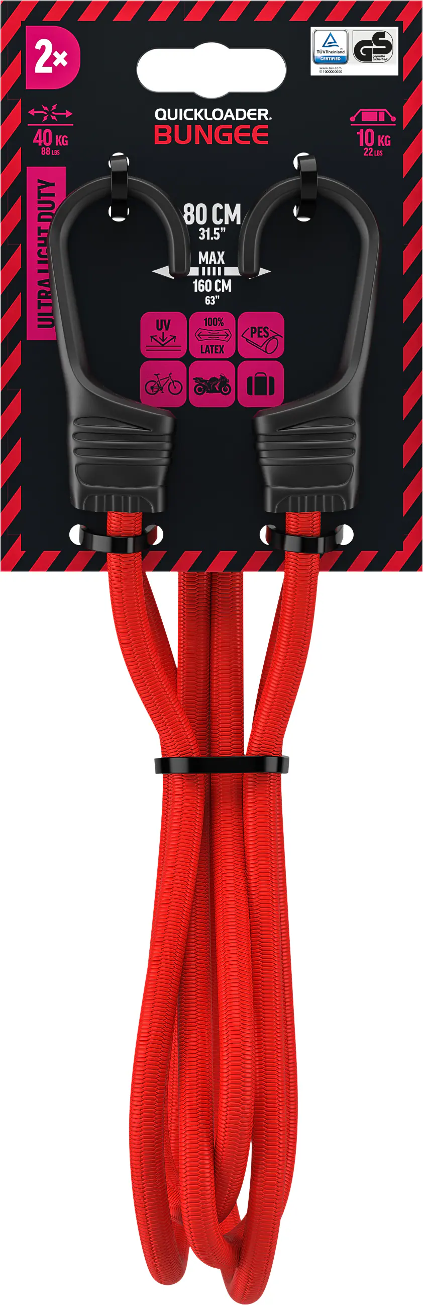 QUICKLOADER® Gummiseil Bungee 8 mm x 80 cm 2 Stück rot QUICKLOADER® Gummiseil Bungee 8 mm x 80 cm 2 Stück rot