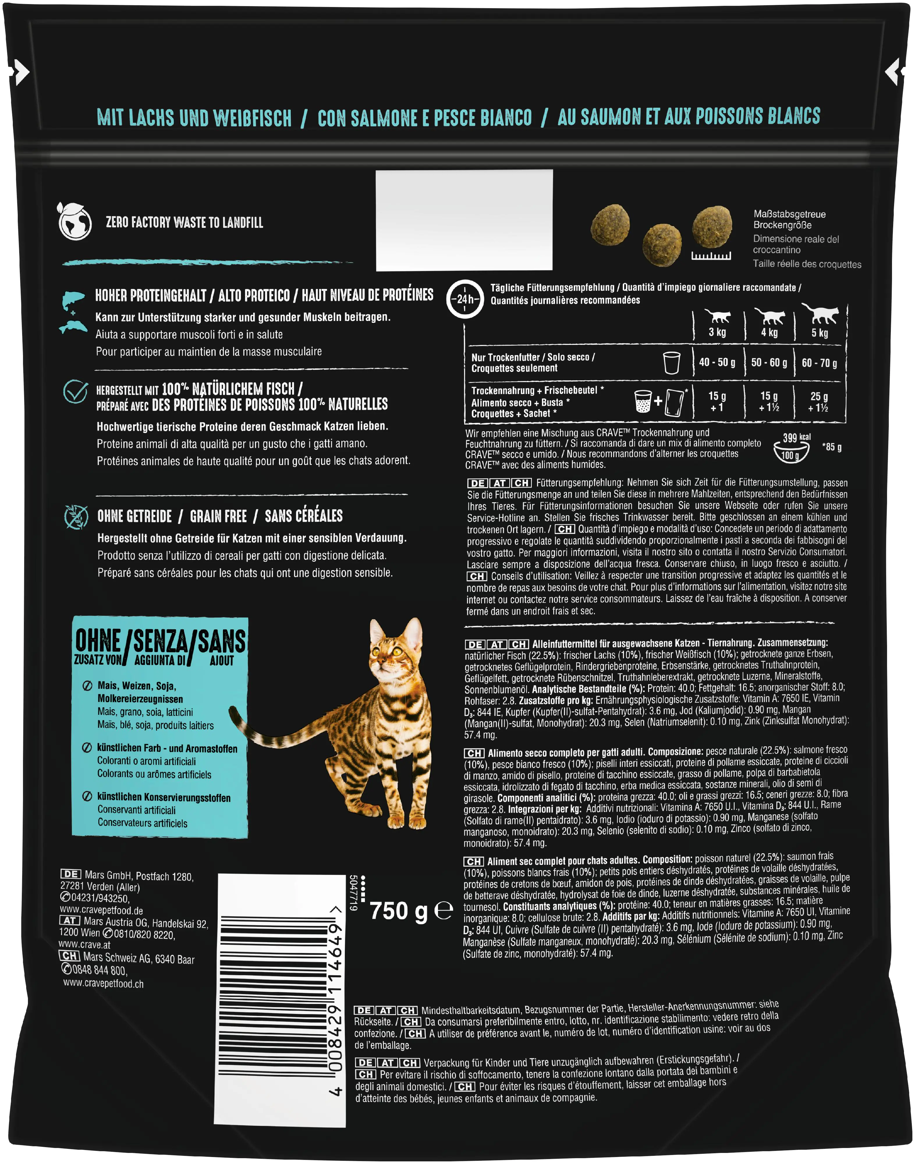 Crave Adult mit Lachs und Weissfisch Katzenfutter 750 g