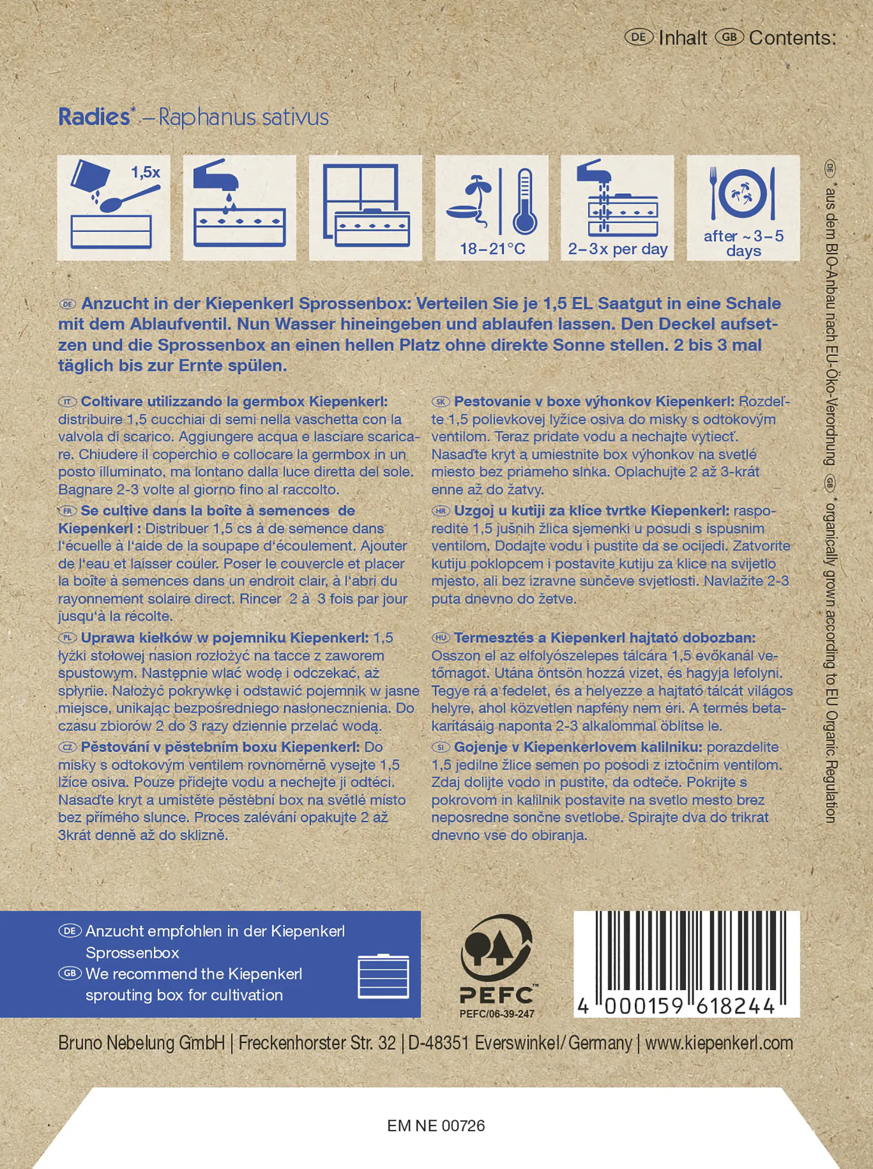 Kiepenkerl BIO Keimsprossen Radies Inhalt: 60 g