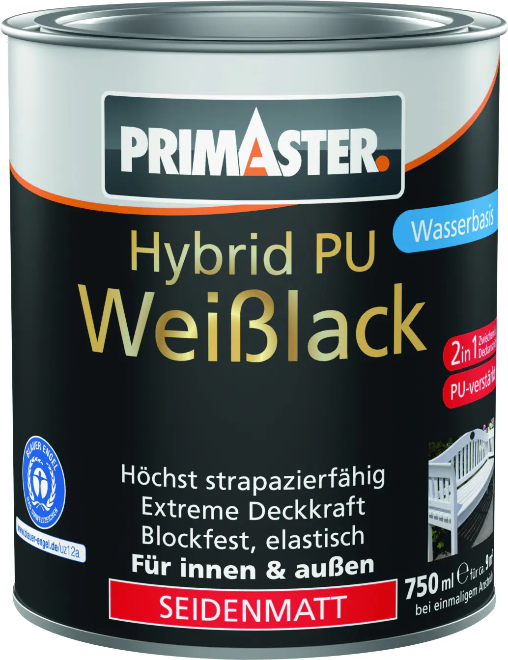 Primaster Hybrid PU-Weißlack weiß seidenmatt 750 ml Primaster Hybrid PU-Weißlack weiß seidenmatt 750 ml