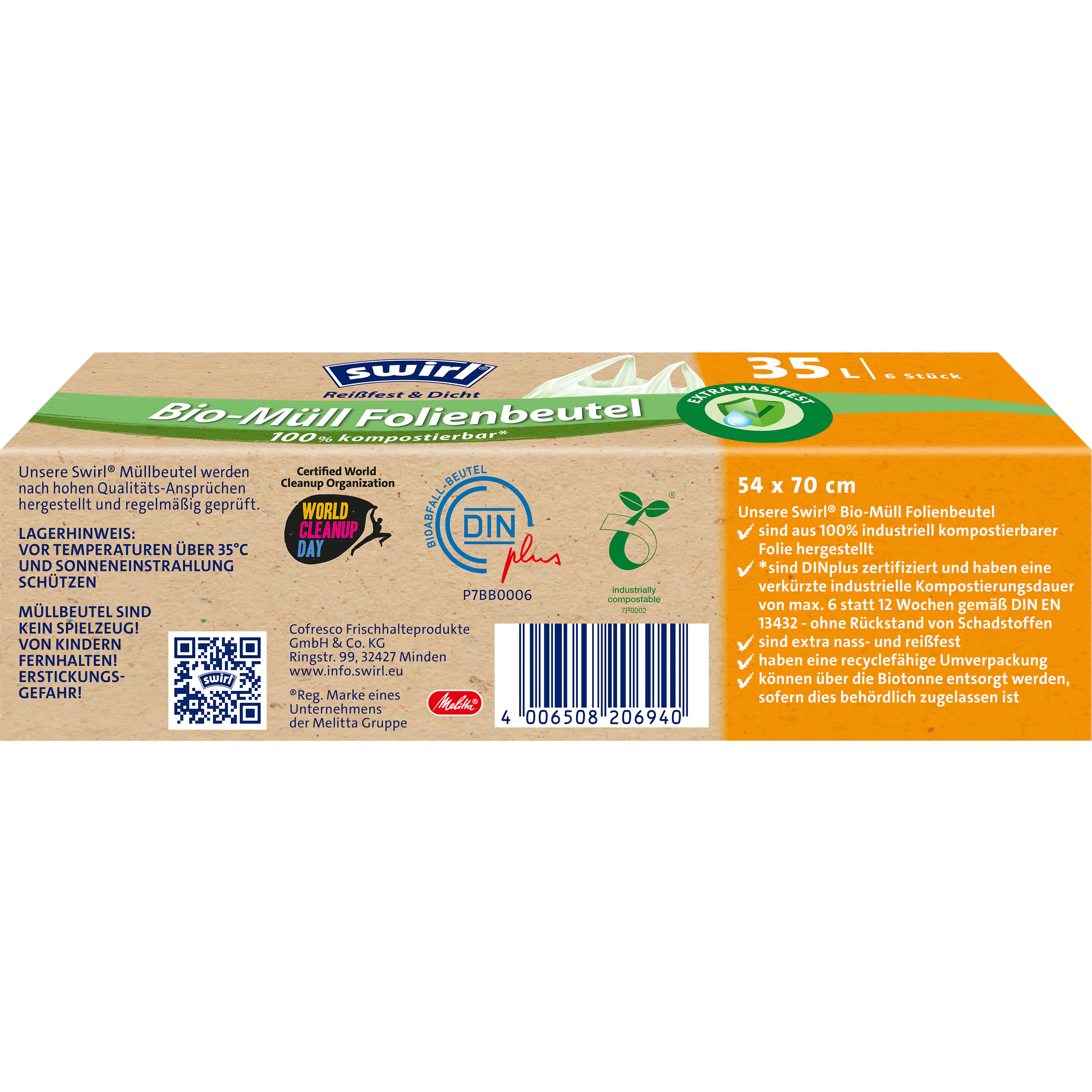 Swirl® 35 l Bio-Müll Folienbeutel mit Tragegriff quer