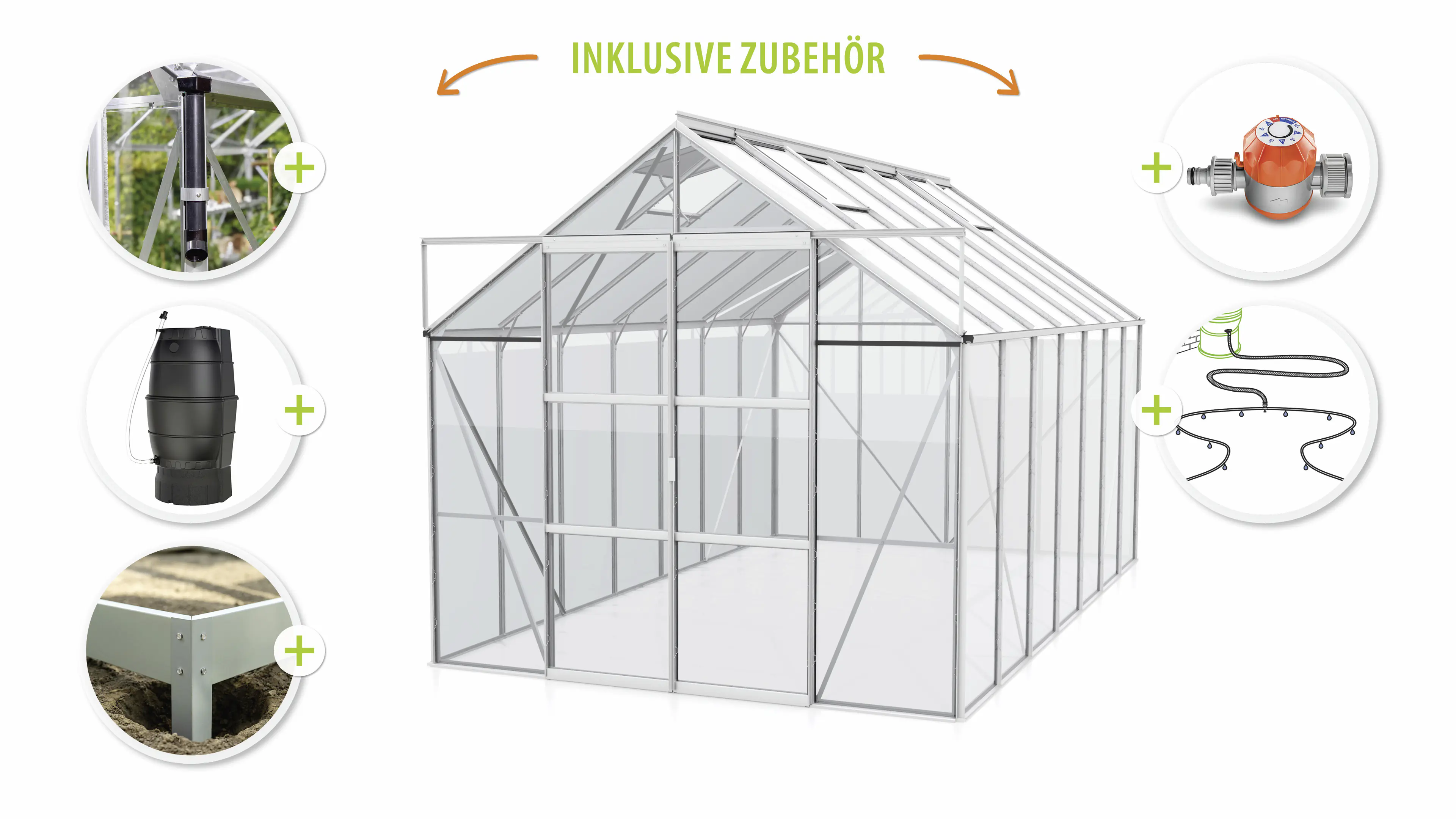 Vitavia Gewächshaus-Set Uranus 11500 ESG 3 mm alu 254 x 441 cm 