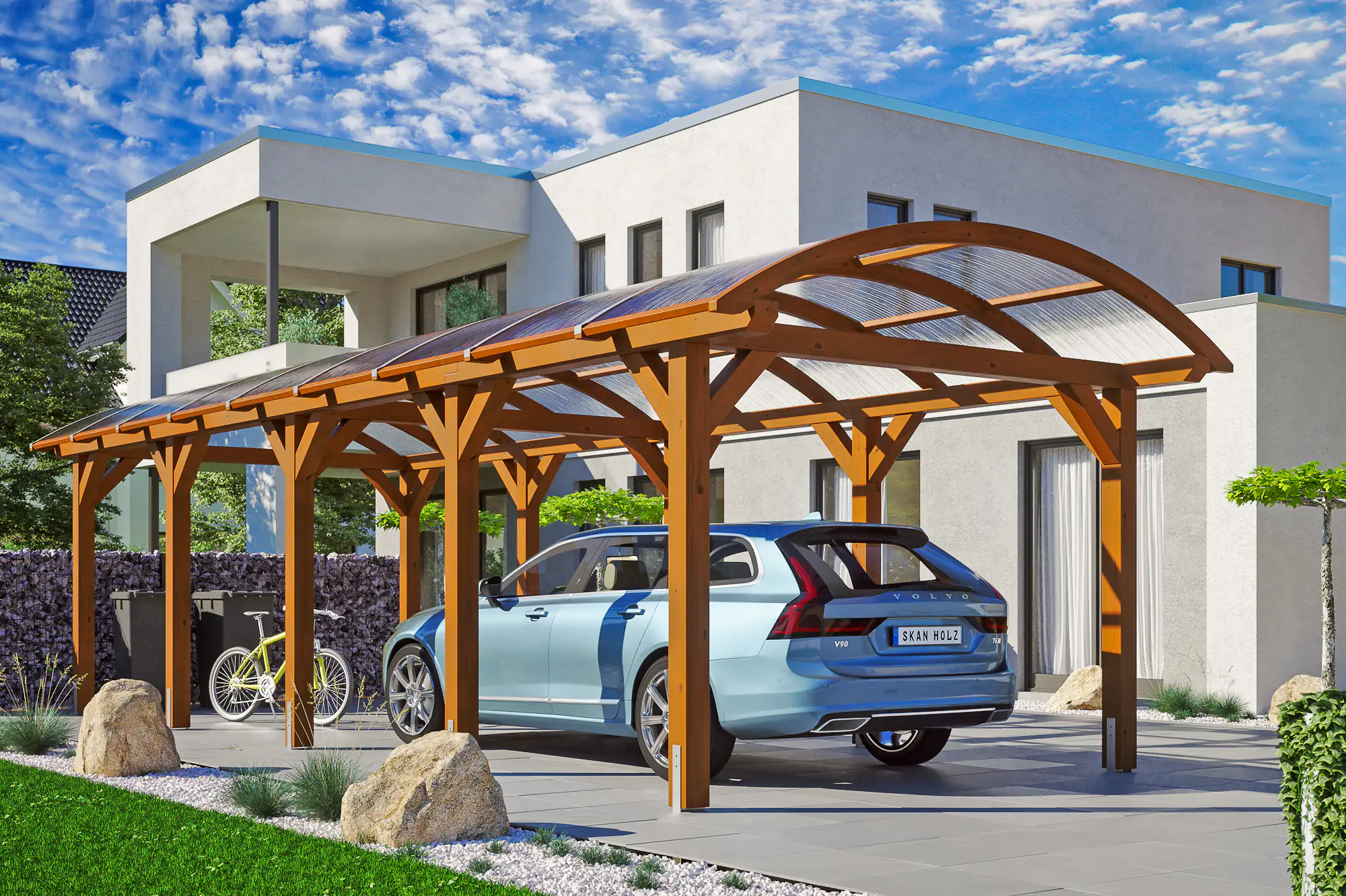 SKAN HOLZ Bogendach-Carport Franken 376 x 969 cm, lasiert in Nussbaum