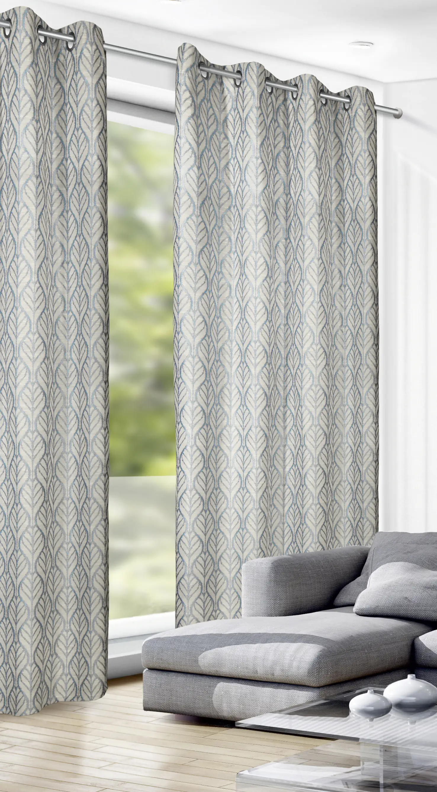 Neusser Collection Ösenschal Blätter blau, 135 x 245 cm