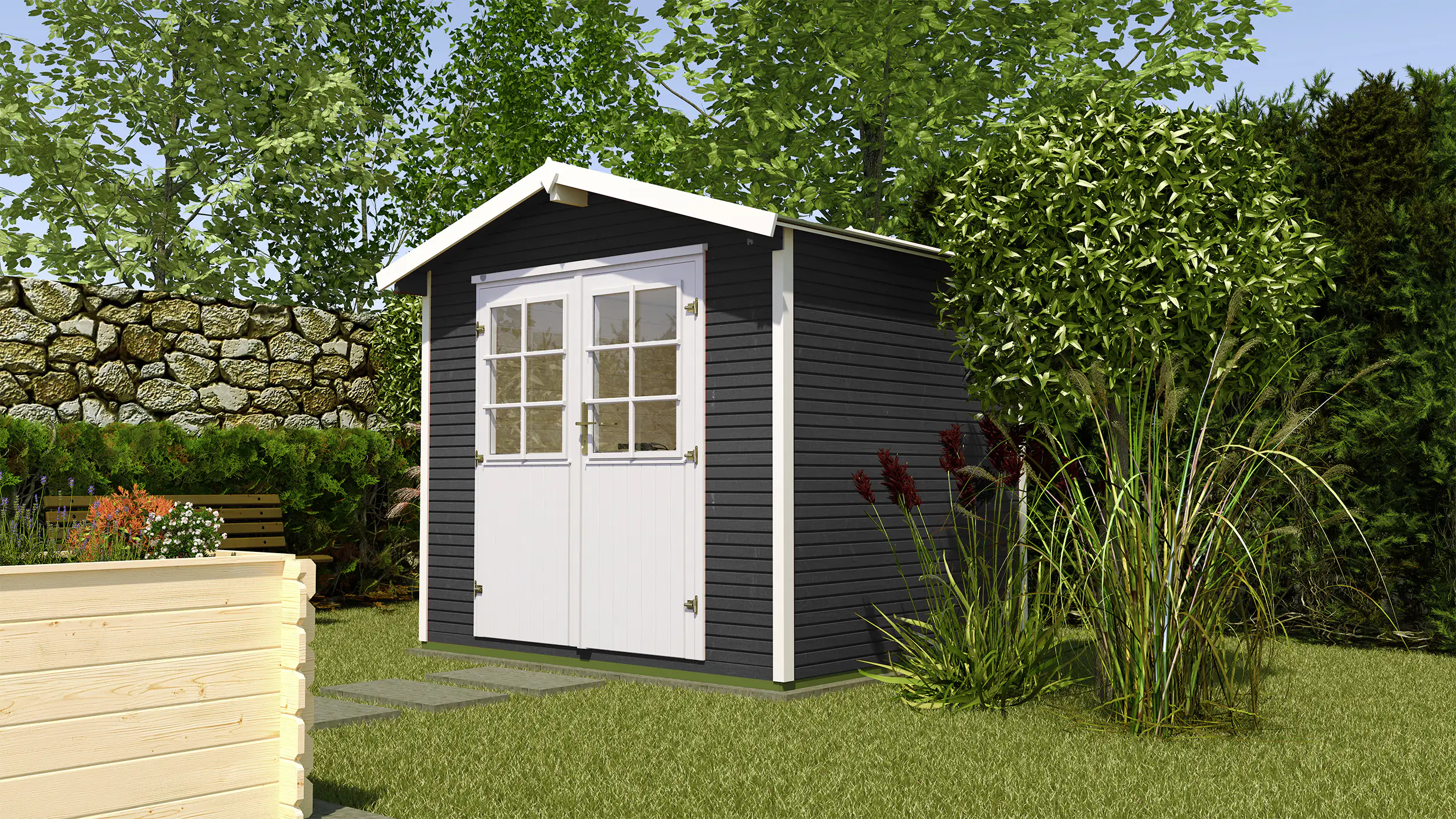 4004581487102_1490327 Weka Gartenhaus Kajsa 301 x 295 cm anthrazit  mit Fußboden