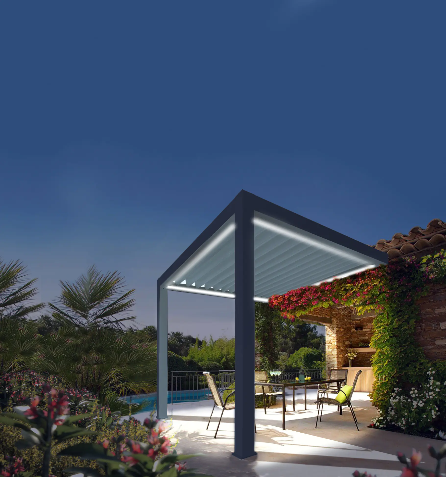 Lamellen Terrassenüberdachung 480 x 367,1 x 273 cm grau