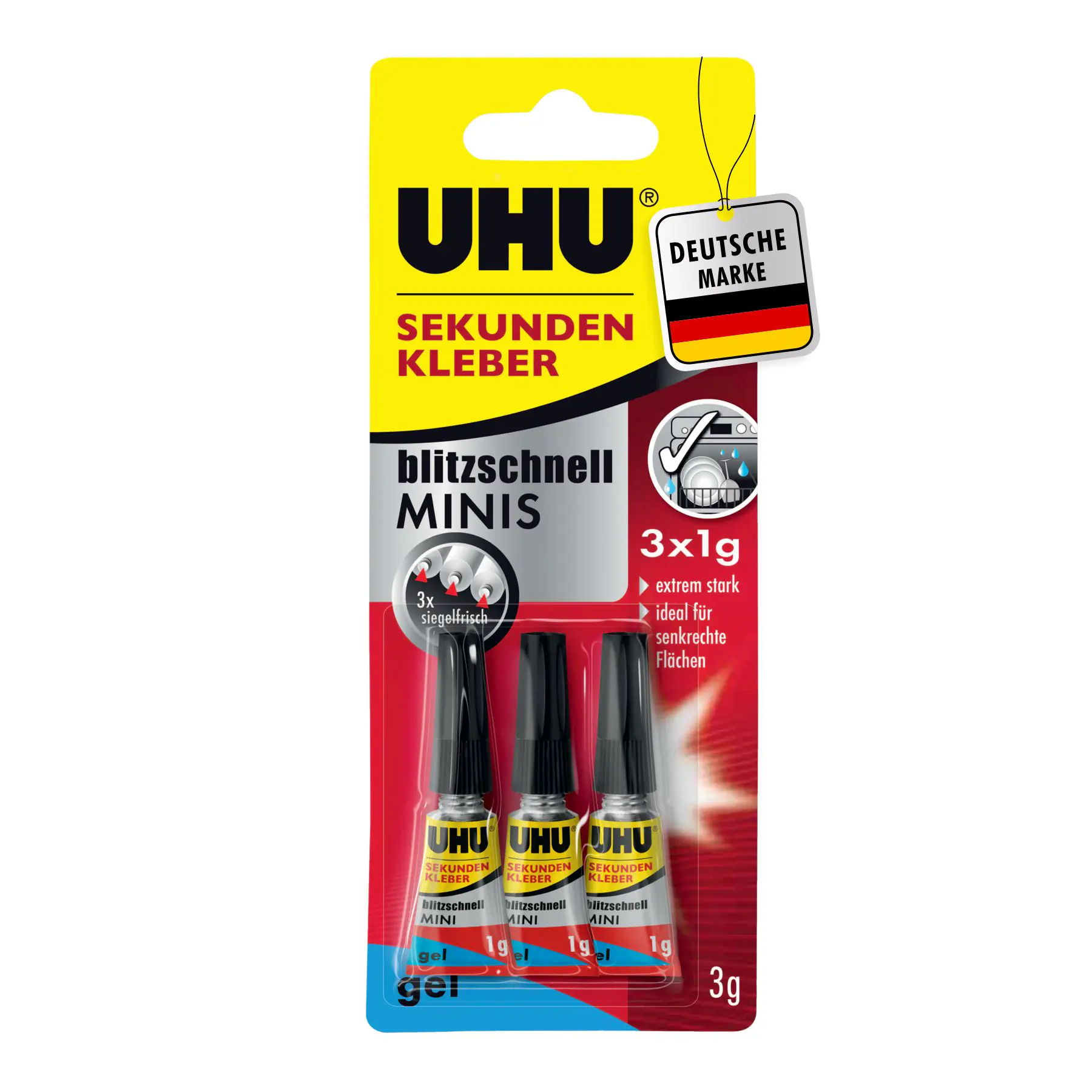 UHU Sekundenkleber blitzschnell Minis 3 g (3 x 1 g), gel