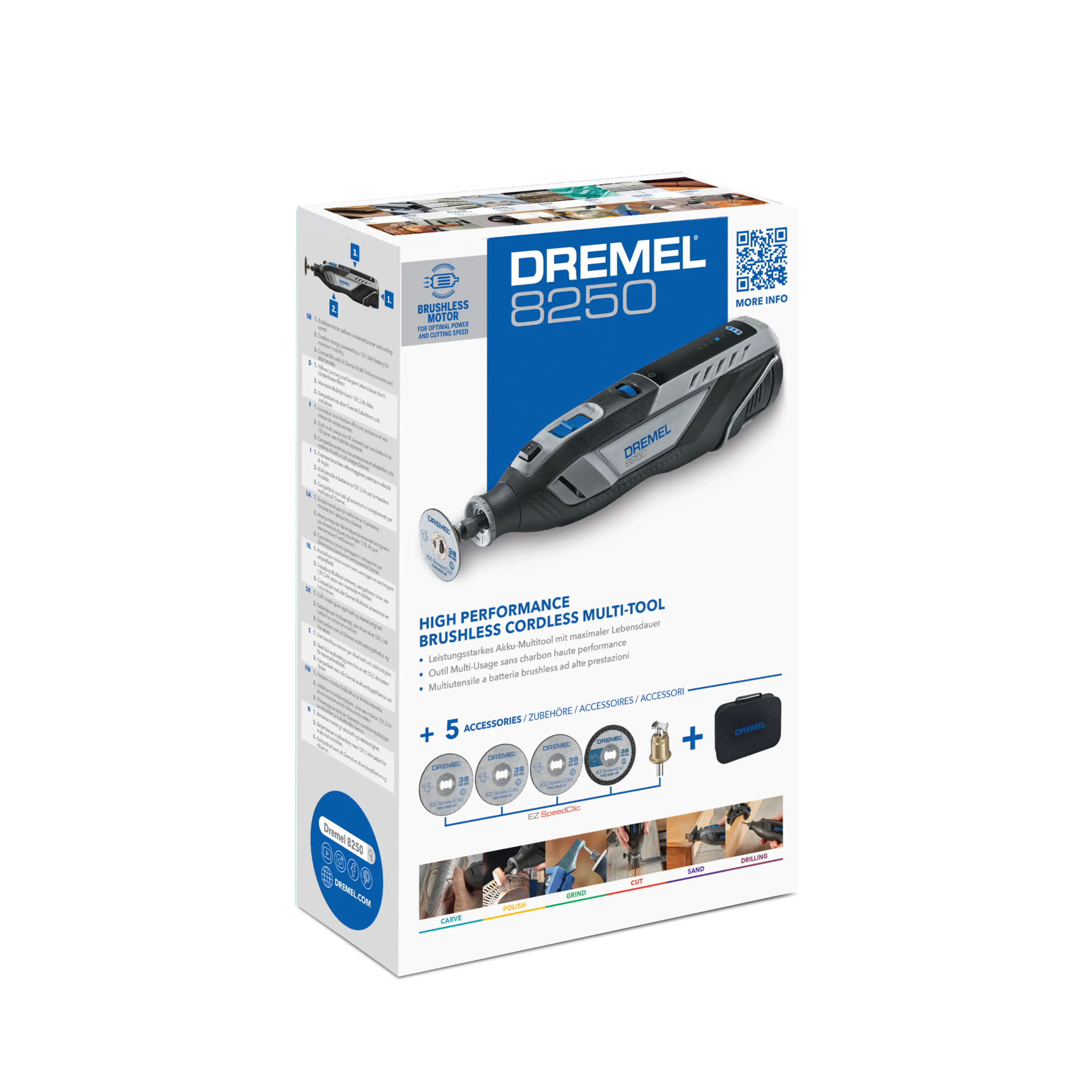 Dremel Akku-Multitool 8250-5 12V 2 Ah mit 5-teiligem Zubehör Dremel Akku-Multitool 8250-5 12V 2 Ah mit 5-teiligem Zubehör