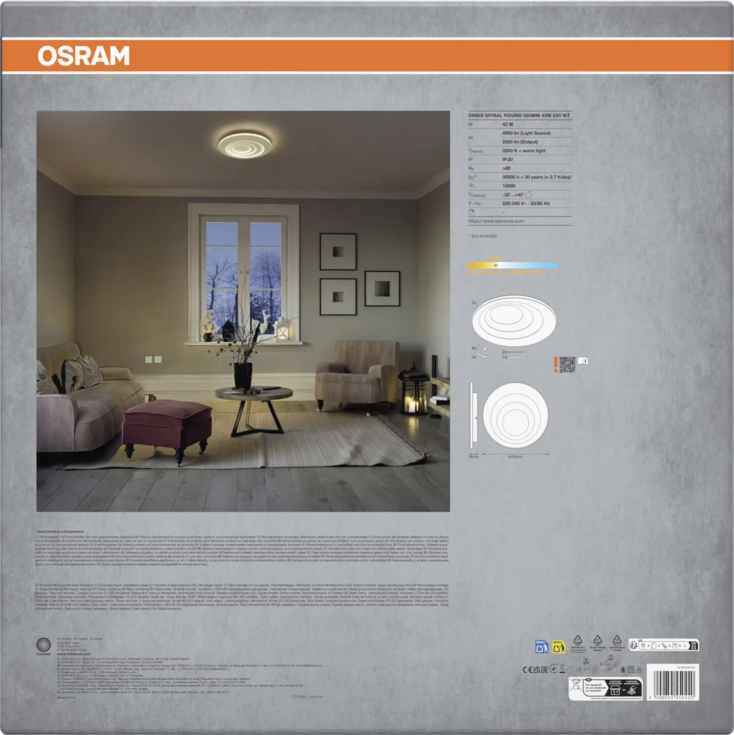 Osram LED Deckenleuchte Orbis Spiral Round weiß Ø 51 cm 42 W 