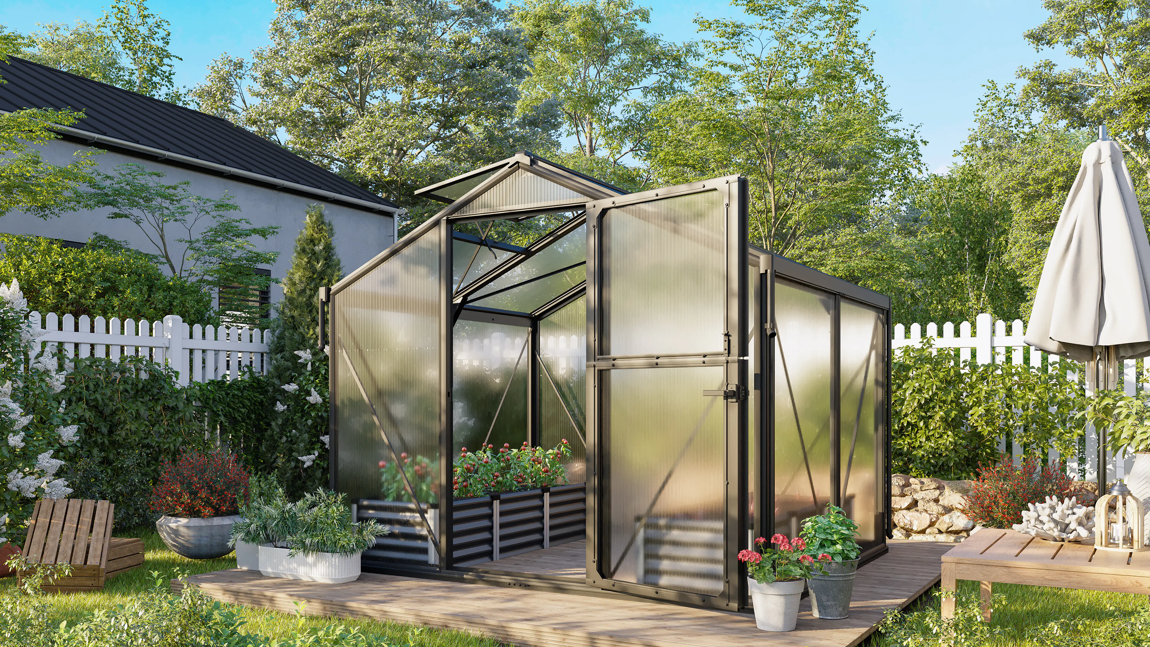 Gewächshaus Deimos 5800 260 x 224 cm schwarz HKP 10 mm