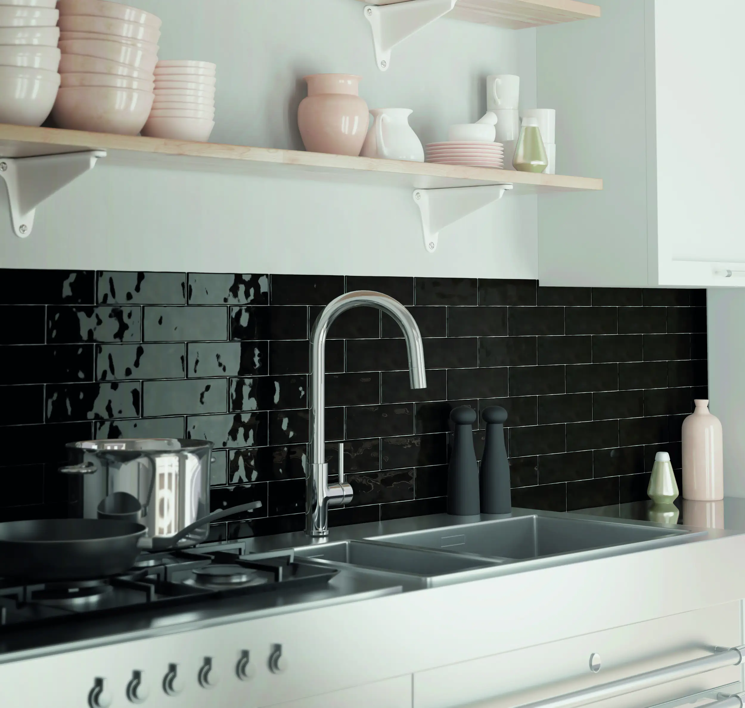 Wandfliese Borgo 6,5 x 20 cm schwarz glanz