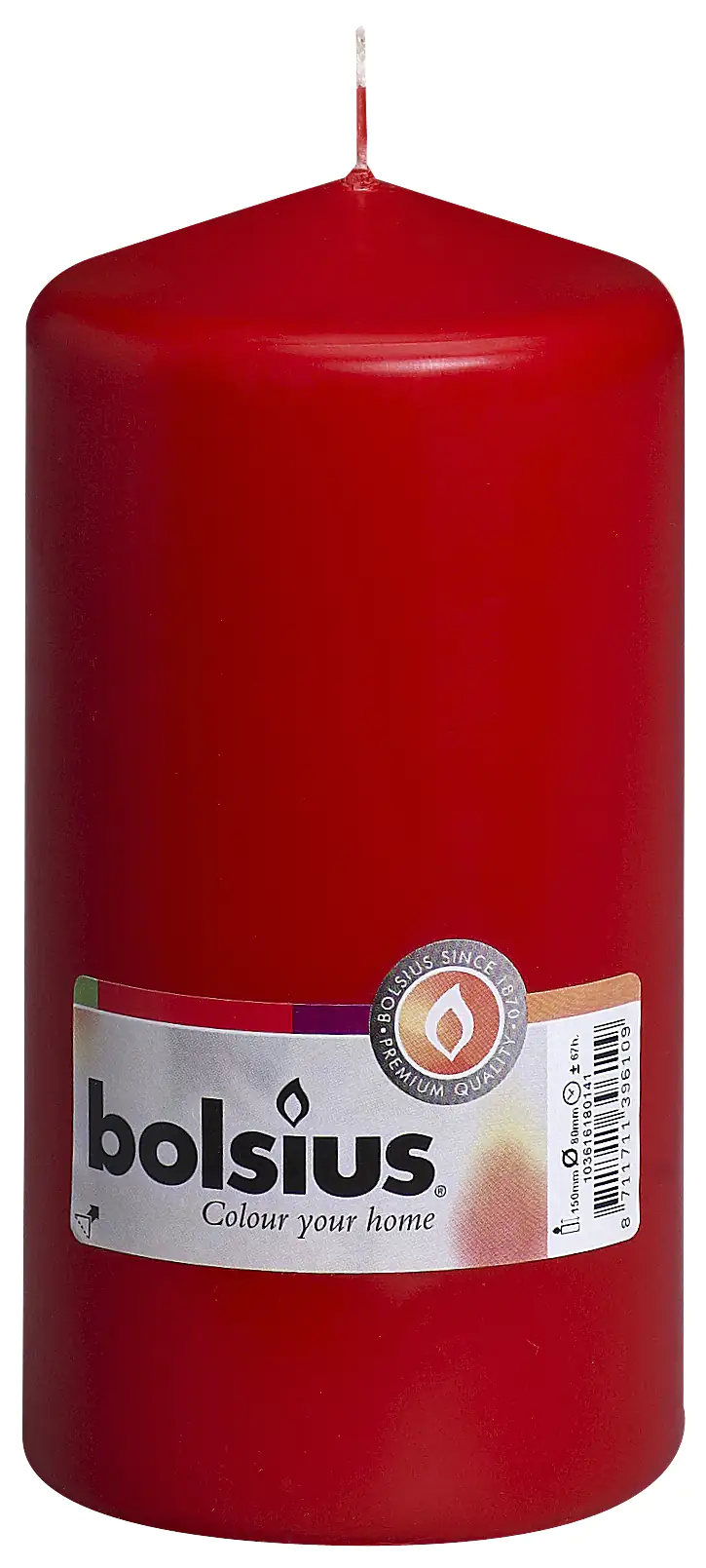 Bolsius Stumpenkerze rot, Höhe 15 cm, Ø 7,8 cm