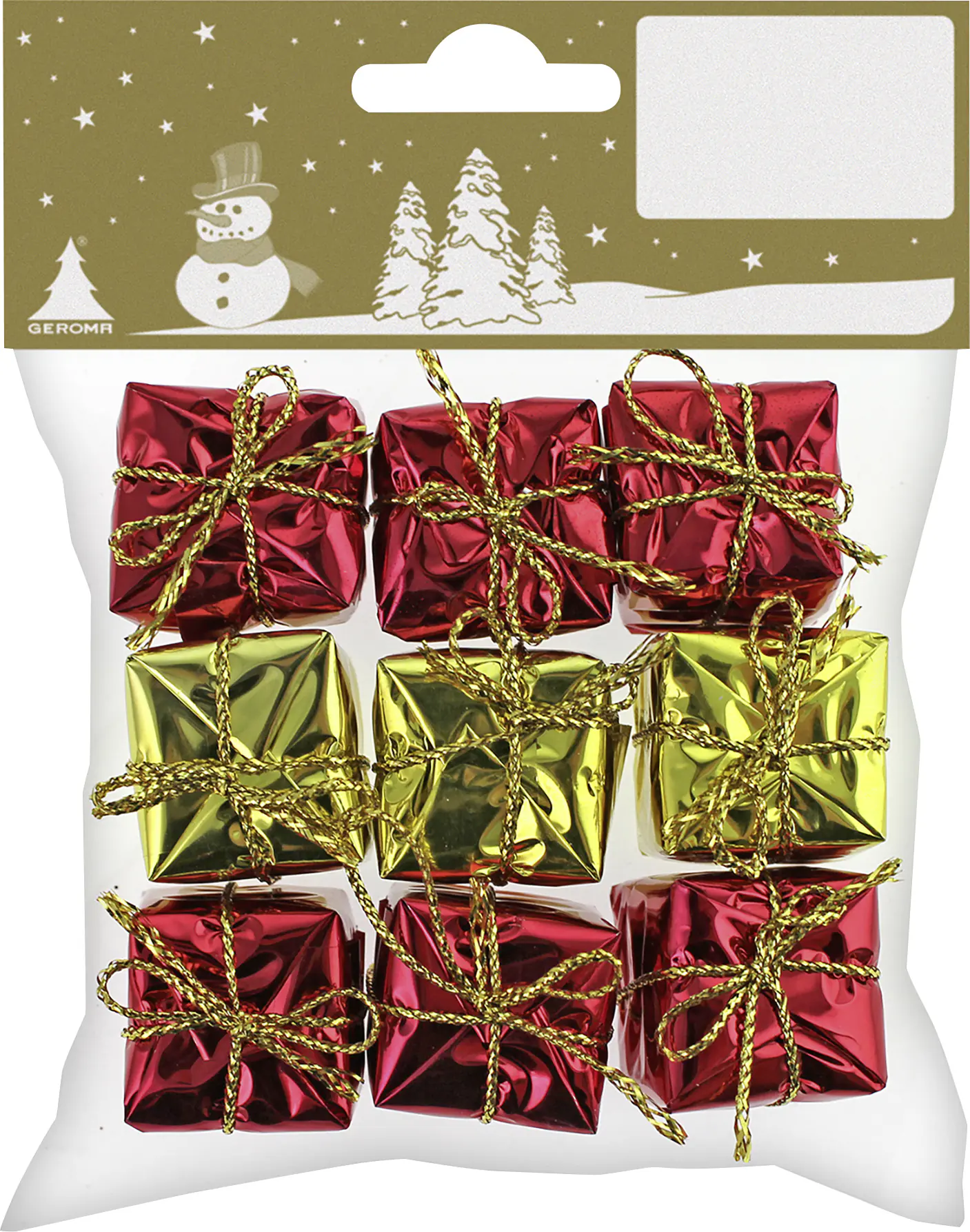 Weihnachtsdeko Folienpäckchen Kunststoff 2,5 cm rot-gold 9 Stück