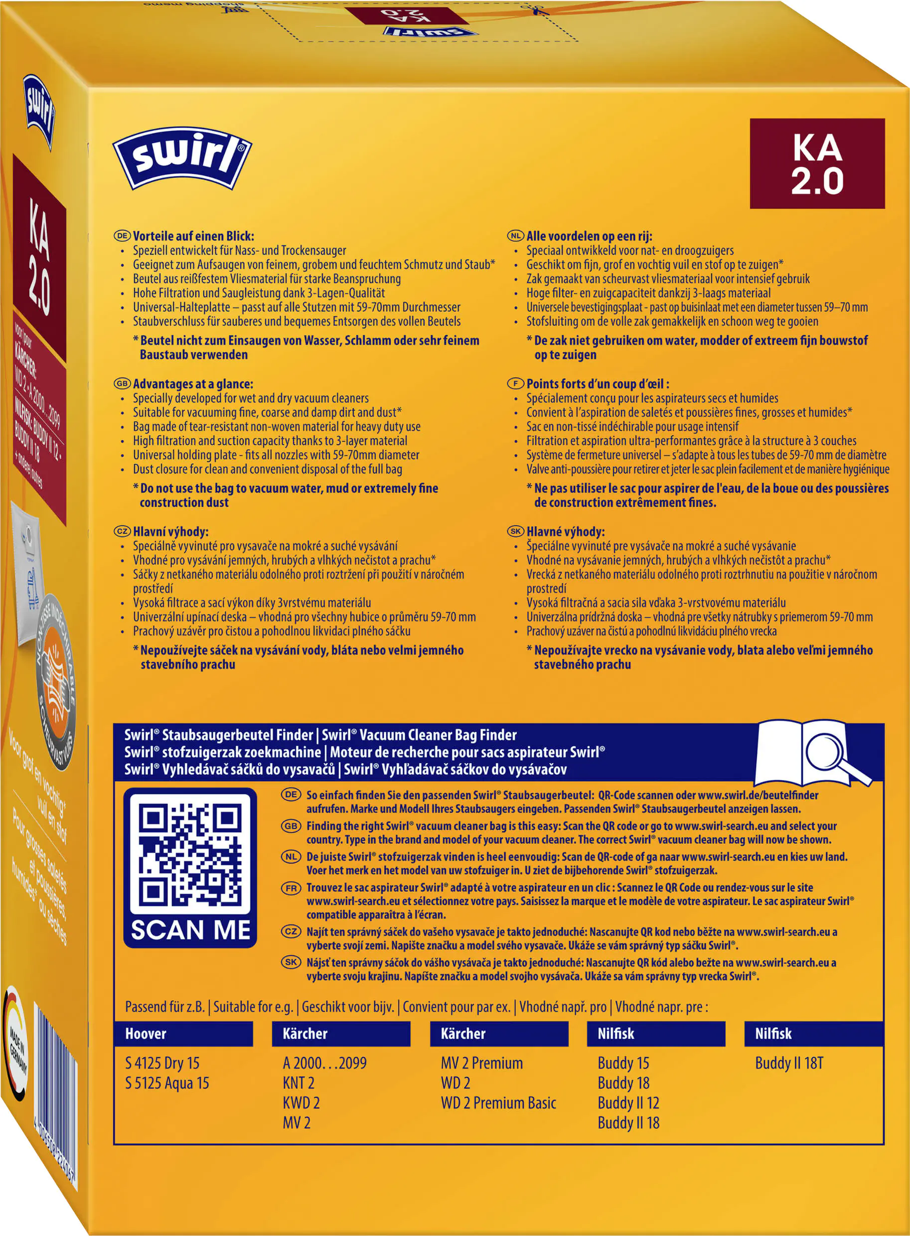 Swirl KÄ 2 Staubbeutel für Nass-Trockensauger, Kärcher/Nilfisk 3 Stück Swirl KÄ 2 Staubbeutel für Nass-Trockensauger, Kärcher/Nilfisk 3 Stück