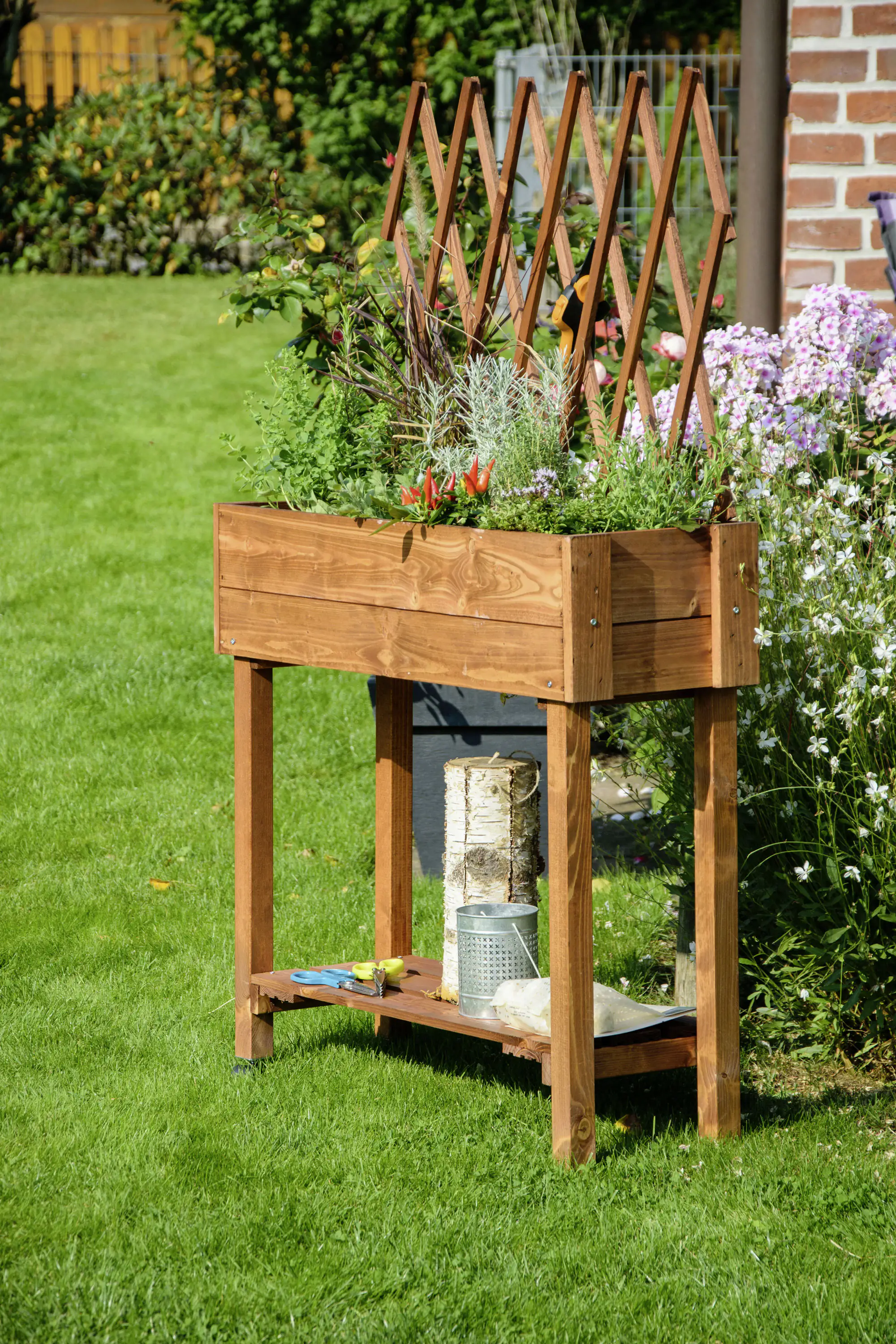 Dobar Rollbares Hochbeet mit Rankgitter braun 79 x 28,5 x 130 cm