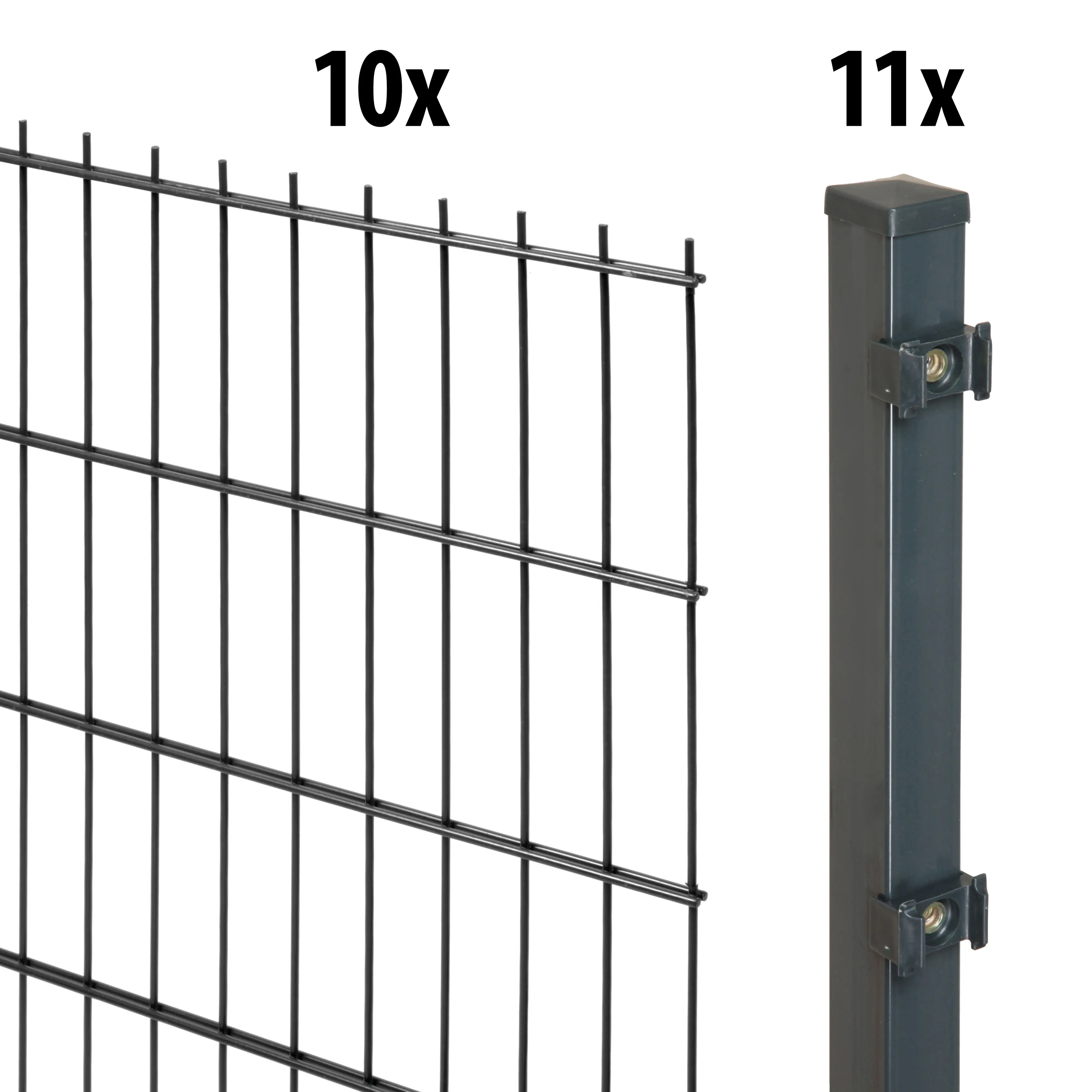 Floraworld Doppelstabmatten-Zaun Set Comfort 20 m 201 x 103 cm inkl. 11 Pfosten 150 cm anthrazit