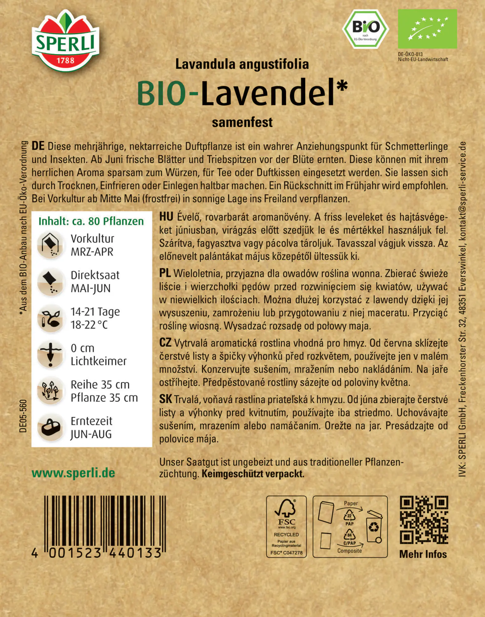 Sperli BIO Lavendel