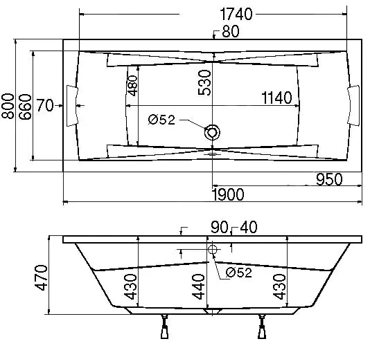 Ottofond Badewanne Atlanta Duo 190 x 80 cm, weiß