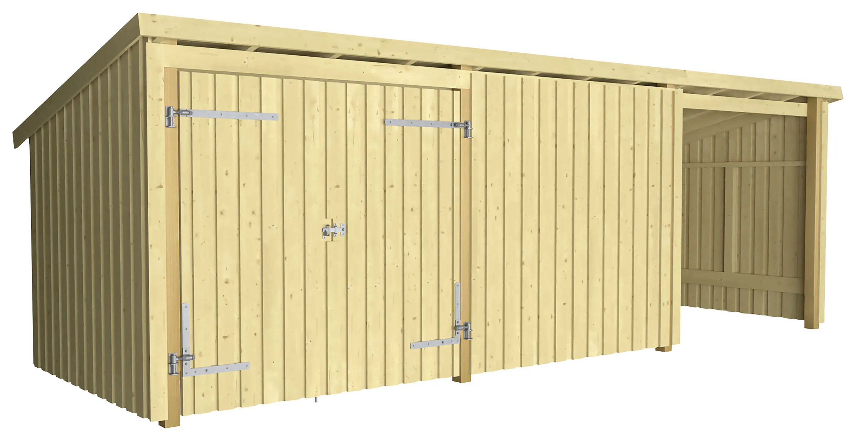Plus Gartenhaus Nordic Multi 619 x 208 cm natur mit Doppeltür, Wand, offen