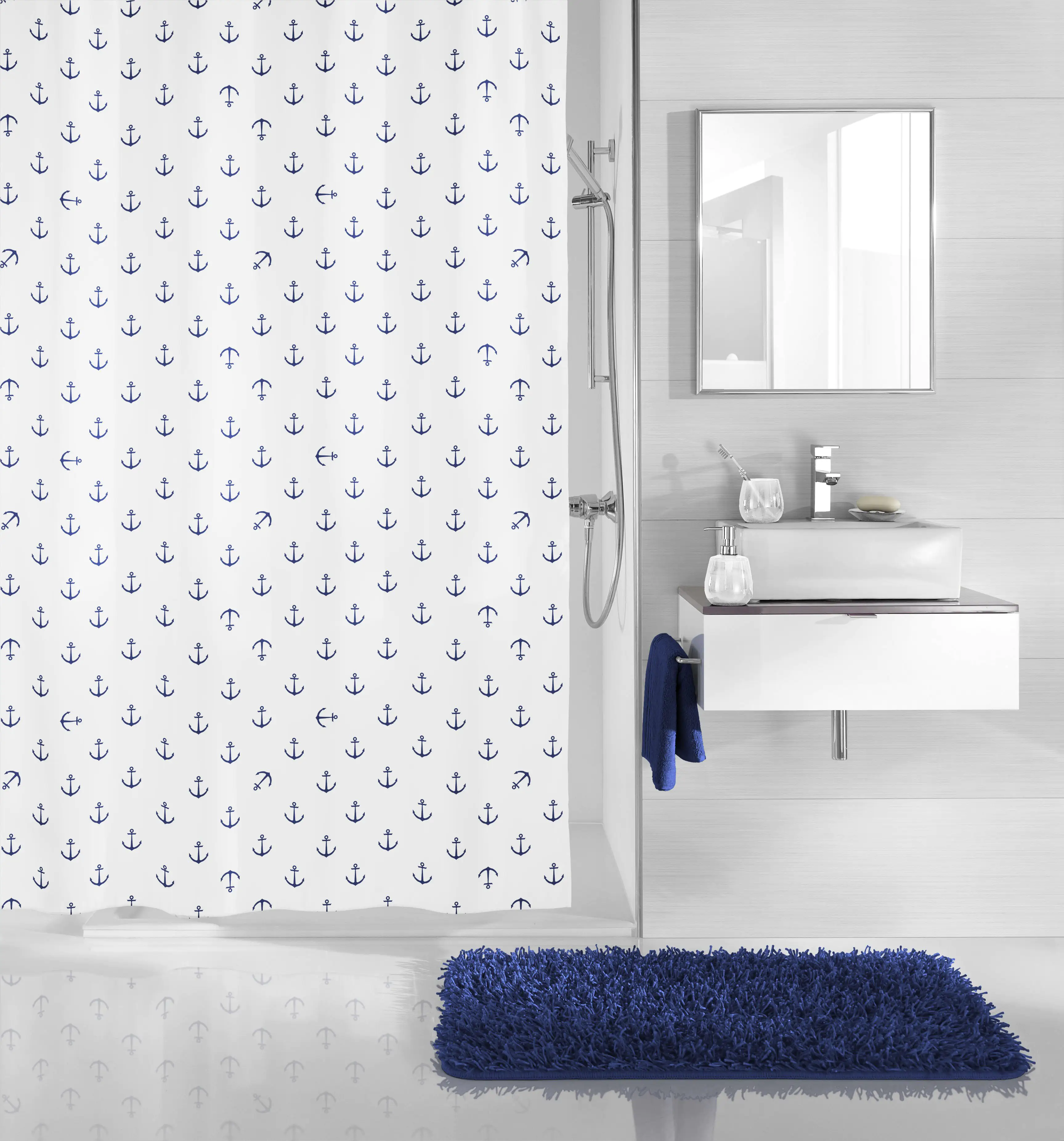 4004478276178 Kleine Wolke Duschvorhang Anchor dunkelblau, 180x200 cm