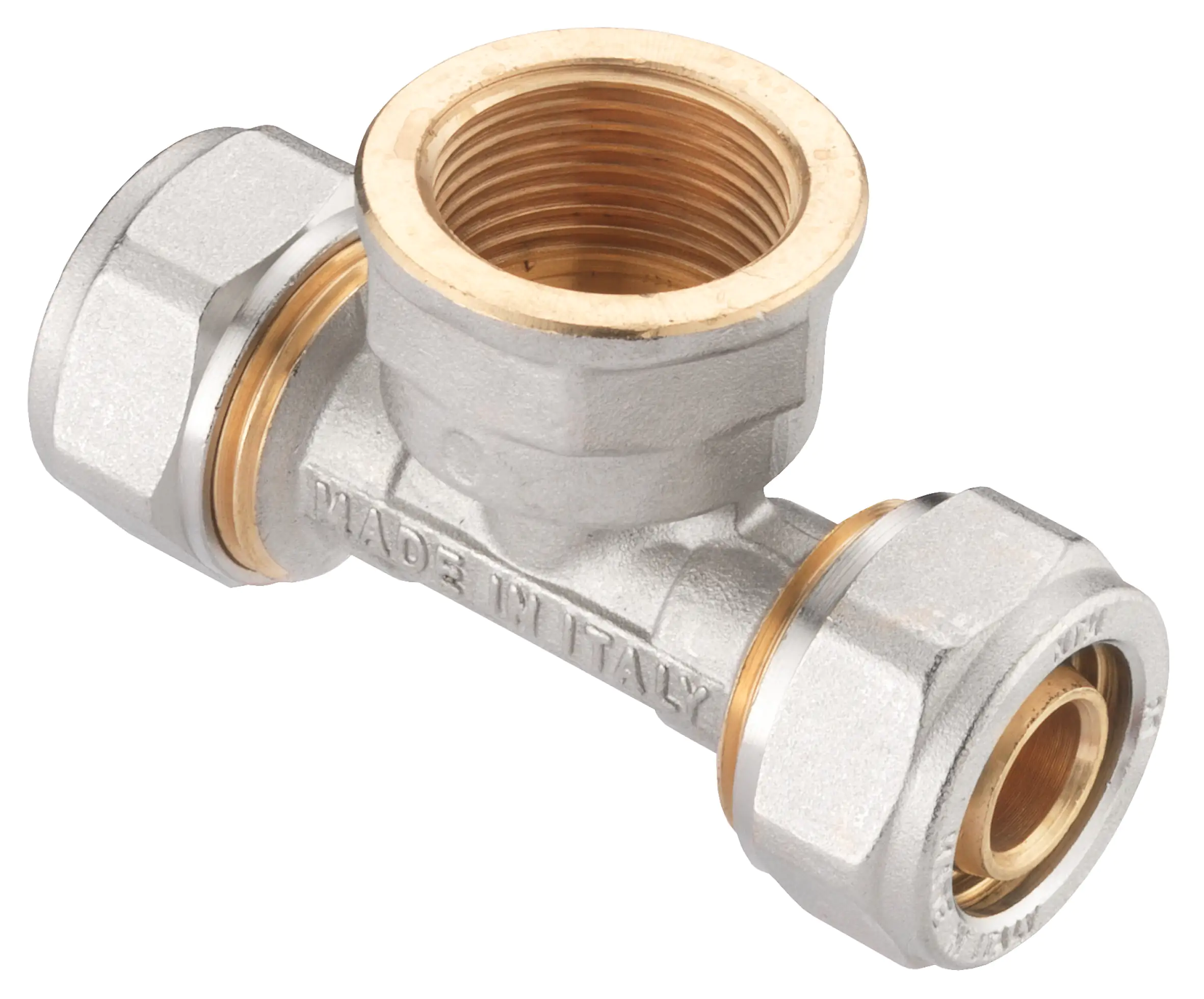 Cornat Schraub-T-Stück komplett ø 20 mm 3/4" IG Messing vernickelt