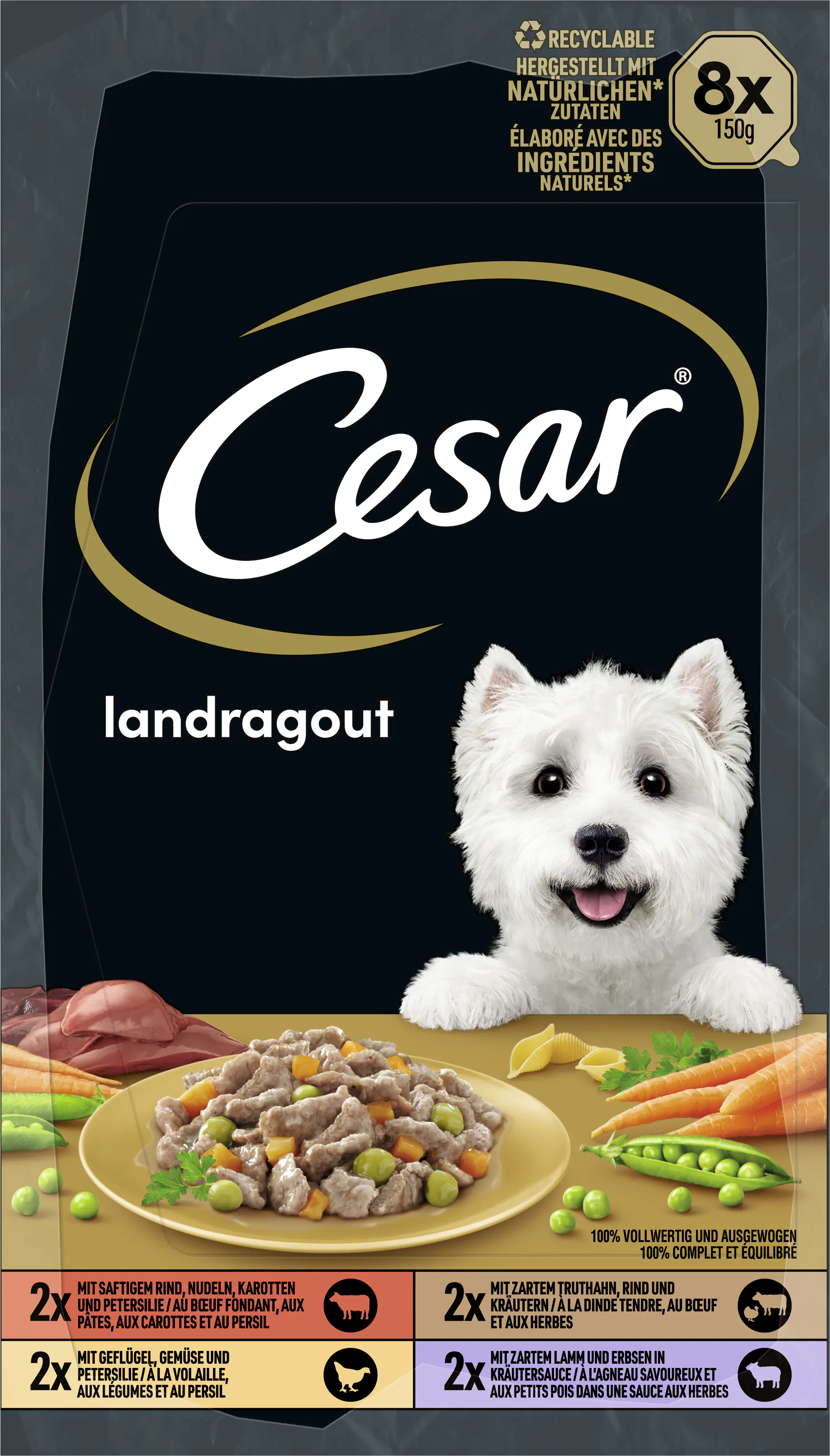 Cesar Hundenassfutter Adult 8 x 150 g Landküche Selektion 