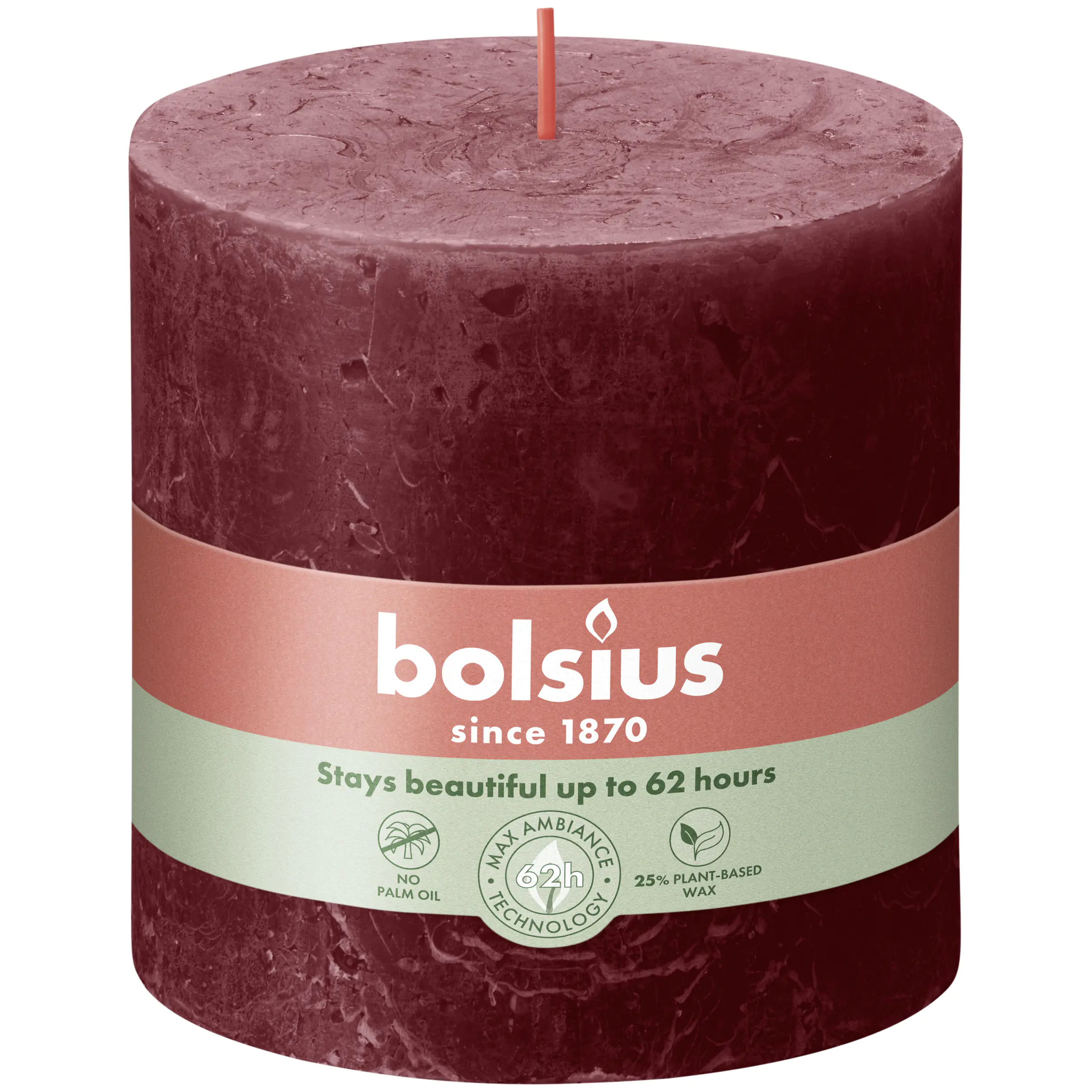 Bolsius Rustik Stumpenkerze samtrot, Höhe: 10 cm, Ø 10 cm