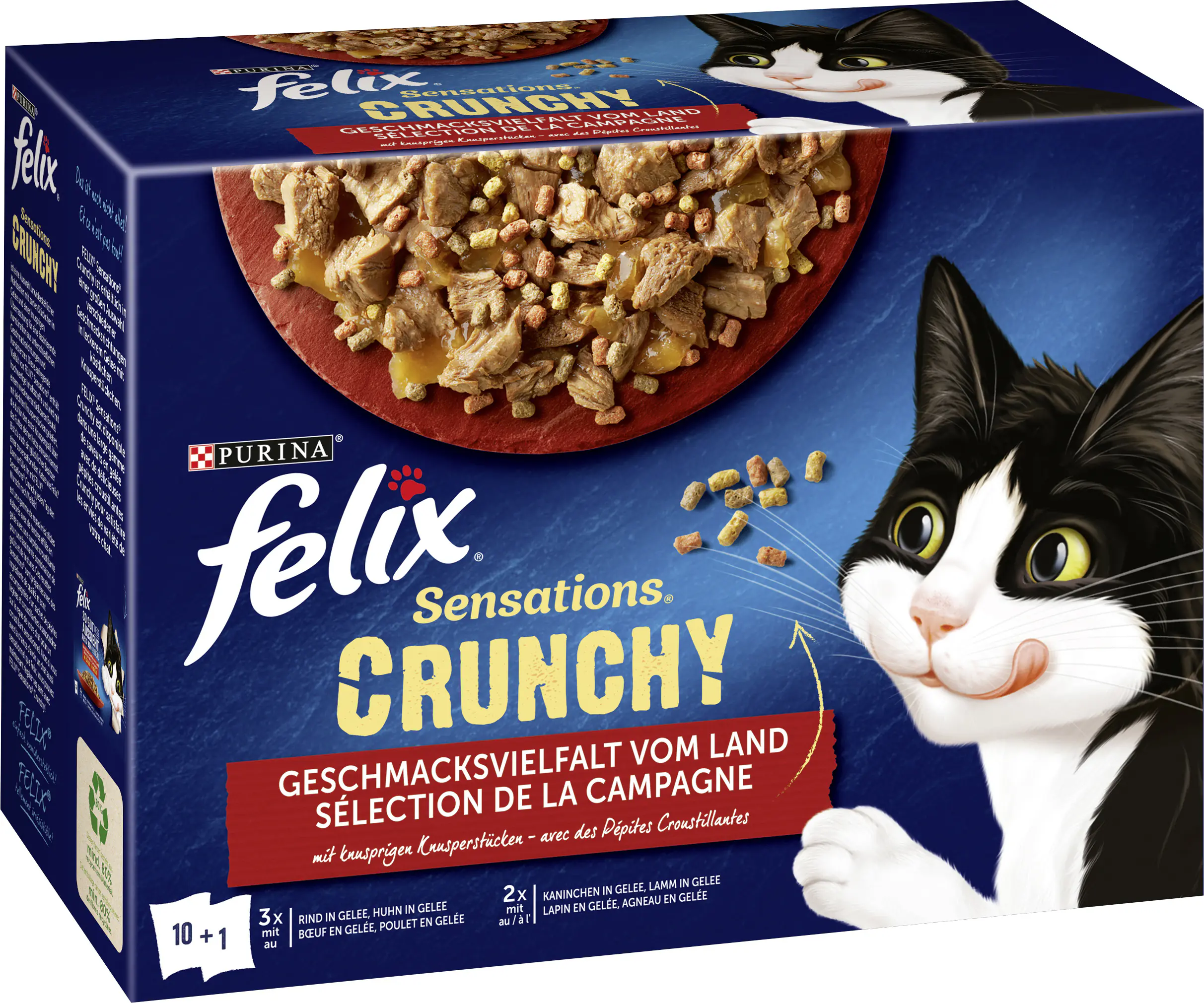 Felix Sensations Crunchy Geschmacksvielfalt vom Land Katzenfutter 10 x 85g