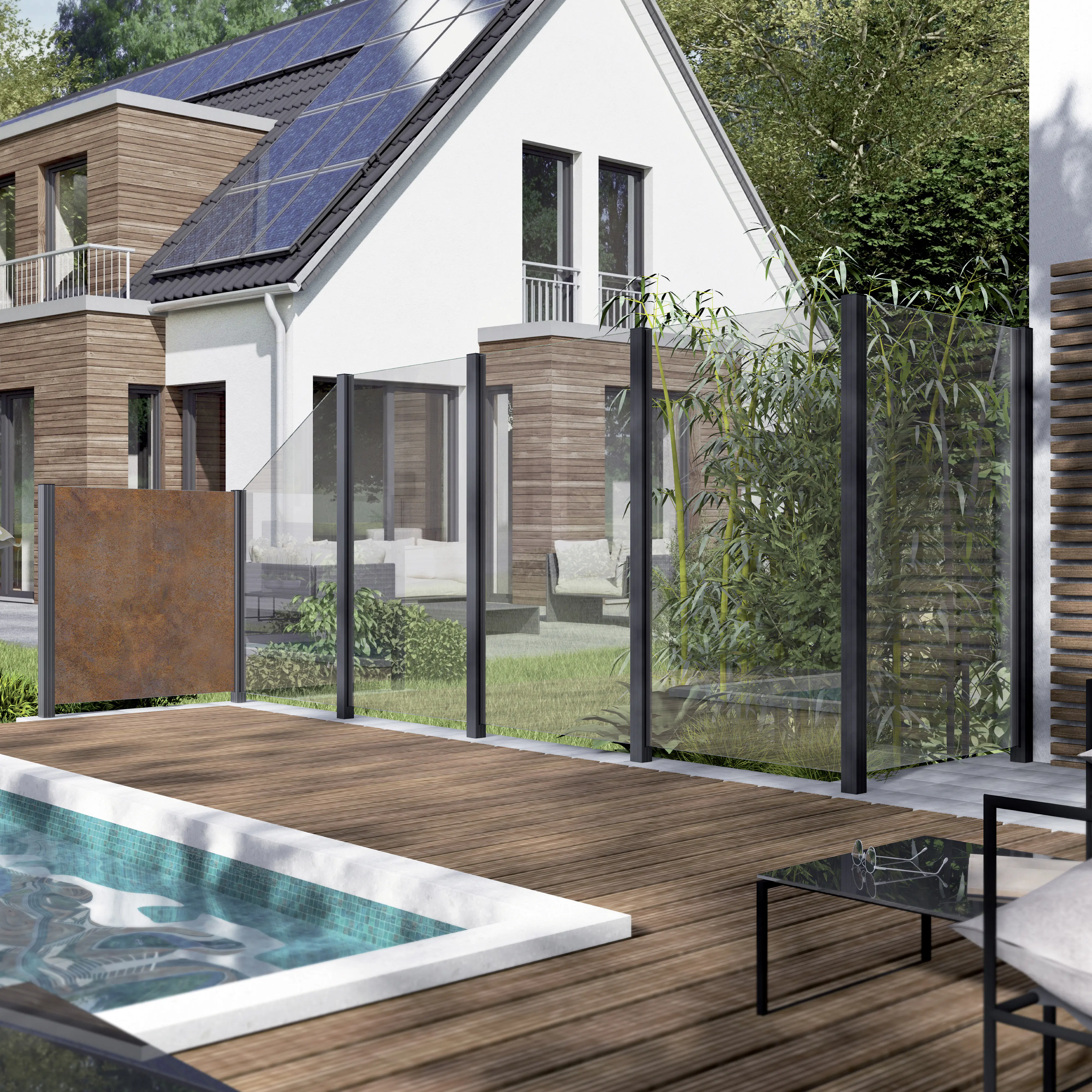 Ambiente Glaszaun Erweiterungsset Klarglas 187 x 107,2 cm mit Motivdruck anthrazit
