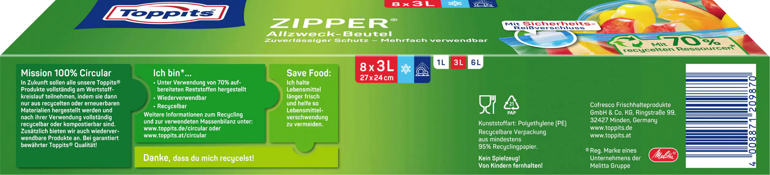 Toppits Allzweckbeutel 3 L, 8 Stück
