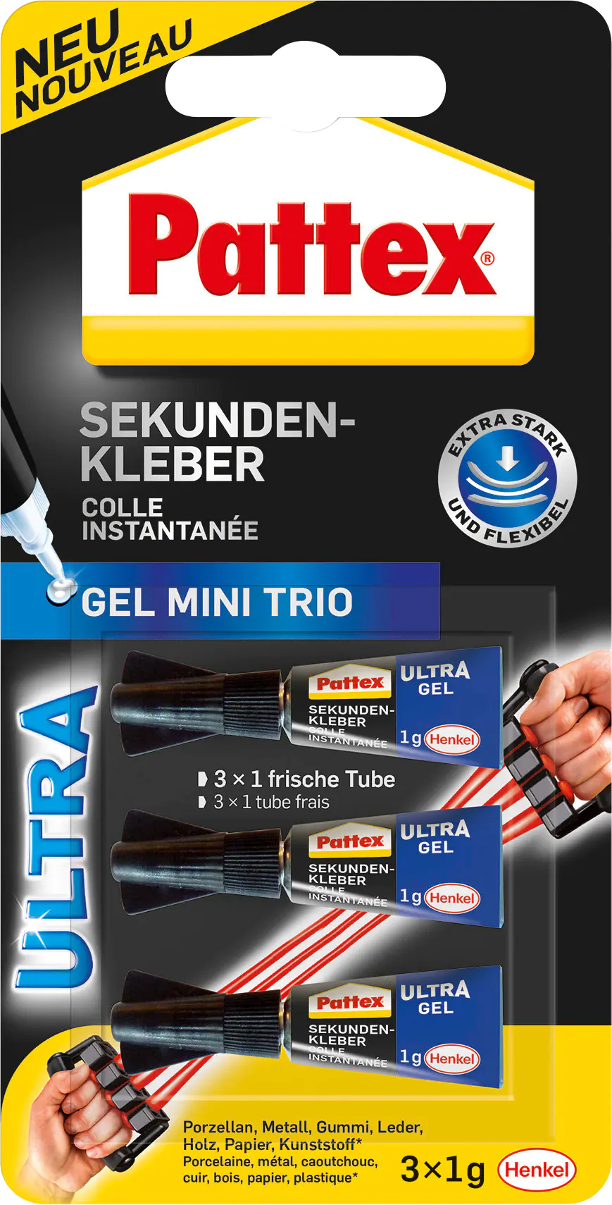 Pattex Sekundenkleber Ultra Gel Mini Trio 3 x 1 g Tube, farblos Pattex Sekundenkleber Ultra Gel Mini Trio 3 x 1 g Tube, farblos