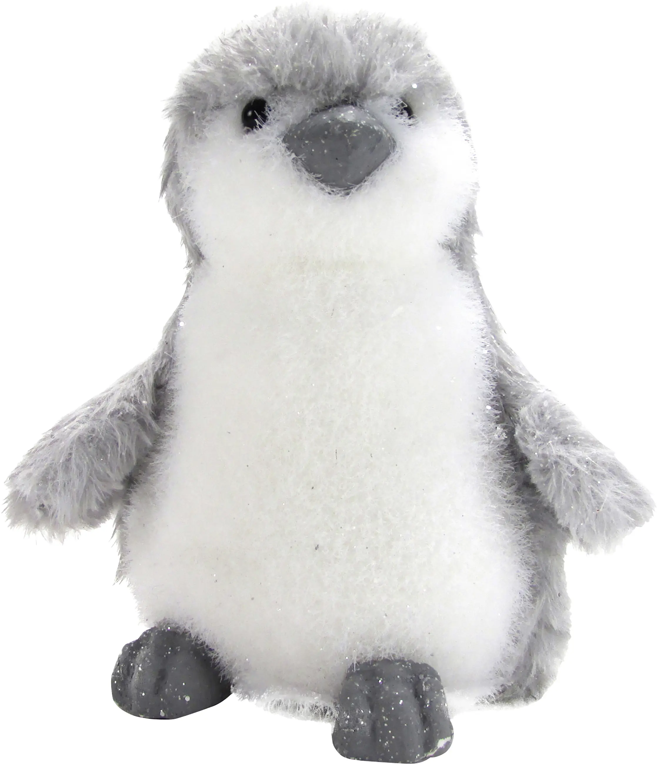 Dekofigur Pinguin beflockt Kunststoff 16 cm grau-weiß 