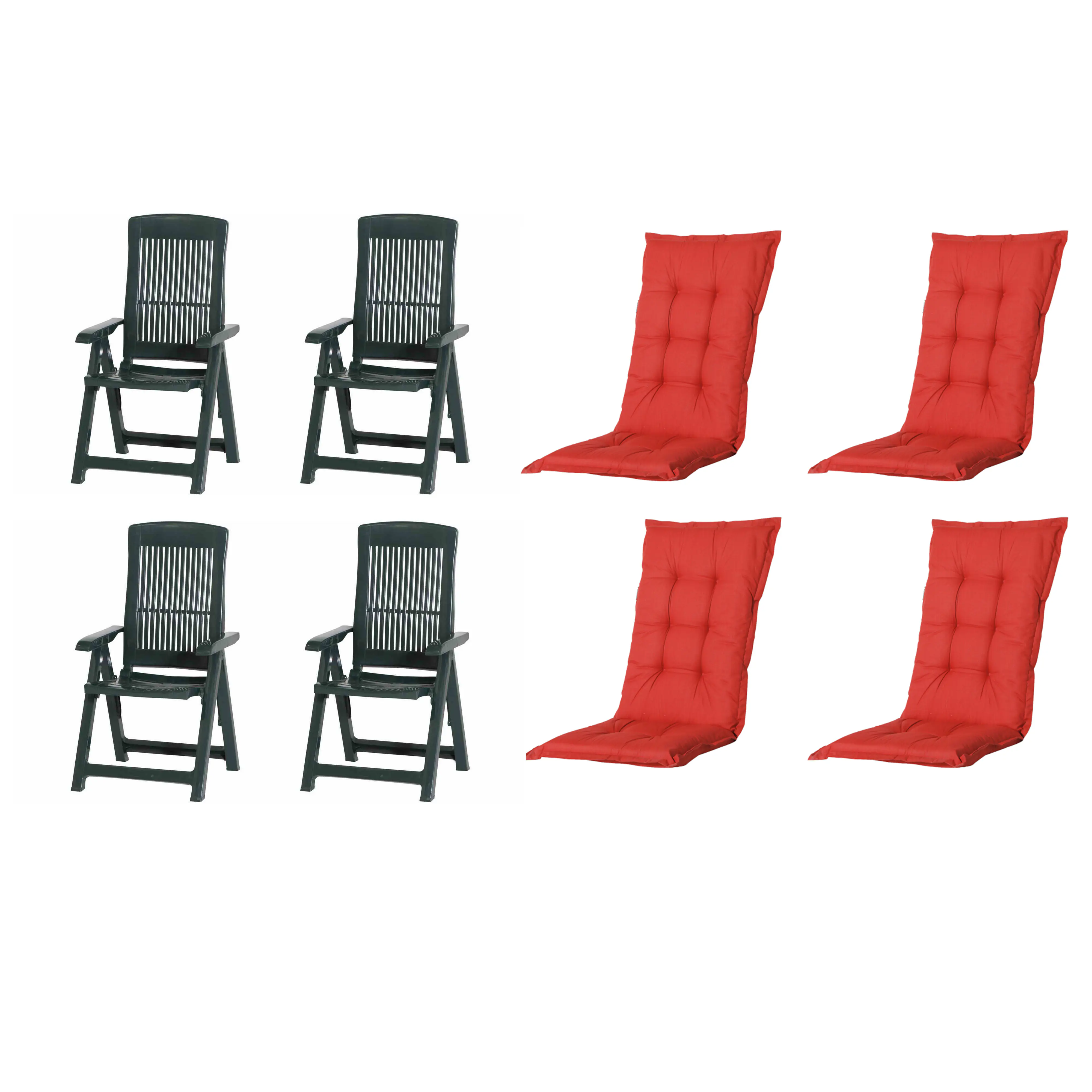 Progarden Gartenstuhl-Set Tampa mit Auflagen grün/rot 8-tlg.