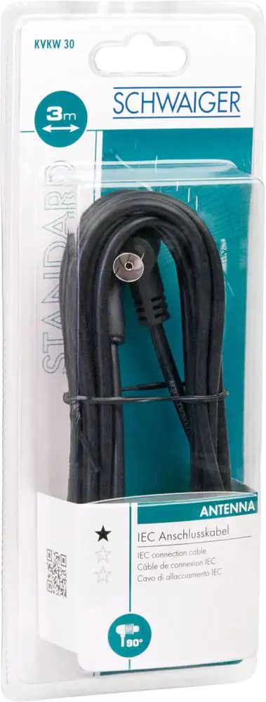 Schwaiger Antennen Anschlusskabel KVKW30 532 (75dB) weiß, 3,0m, 90° gewinkelt, 1x IEC Stecker / 1x I Schwaiger Antennen Anschlusskabel KVKW30 532 (75dB) weiß, 3,0m, 90° gewinkelt, 1x IEC Stecker / 1x I