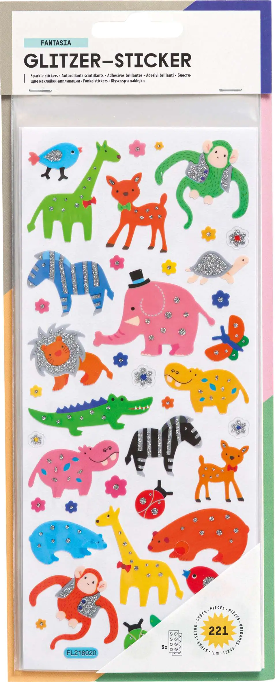 Glitzer-Sticker ''Fantasia'' 5 Blatt 10 x 23 cm sortiert