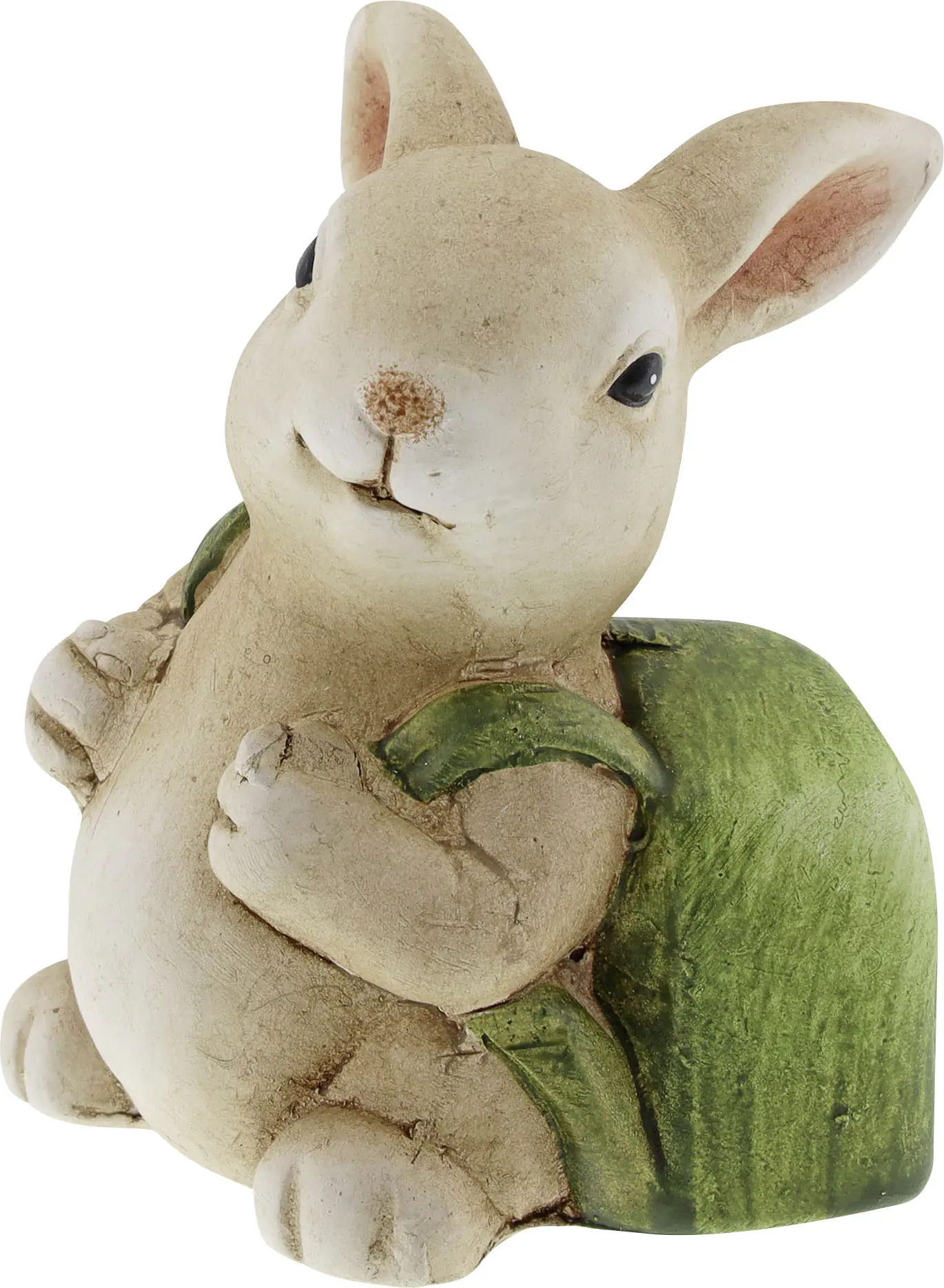Osterdeko Keramikfigur Hase mit Rucksack 7 x 6 cm braun/grün