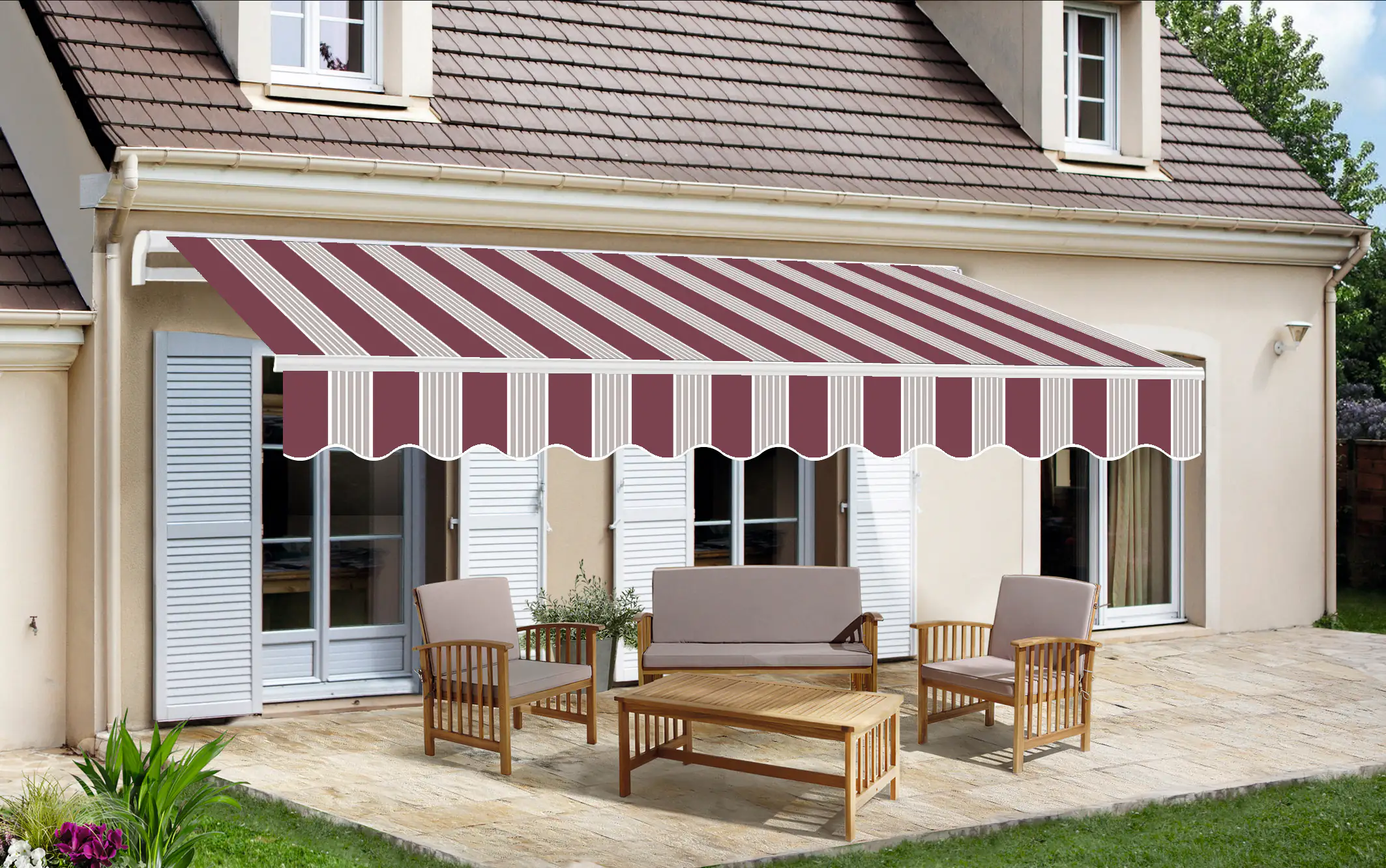 TrendLine Gelenkarm-Markise 4 x 2,5 m rot-weiß-weiß gestreift