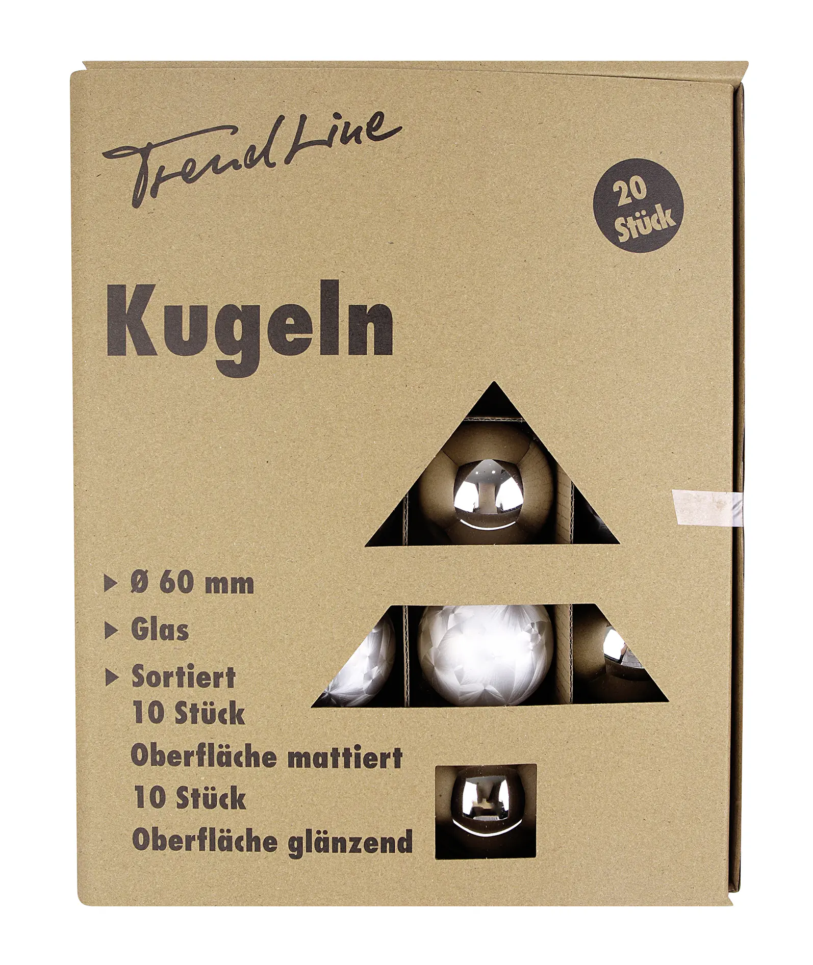TrendLine Weihnachtskugeln aus Glas Ø 6 cm weiß-silber 20 Stück
